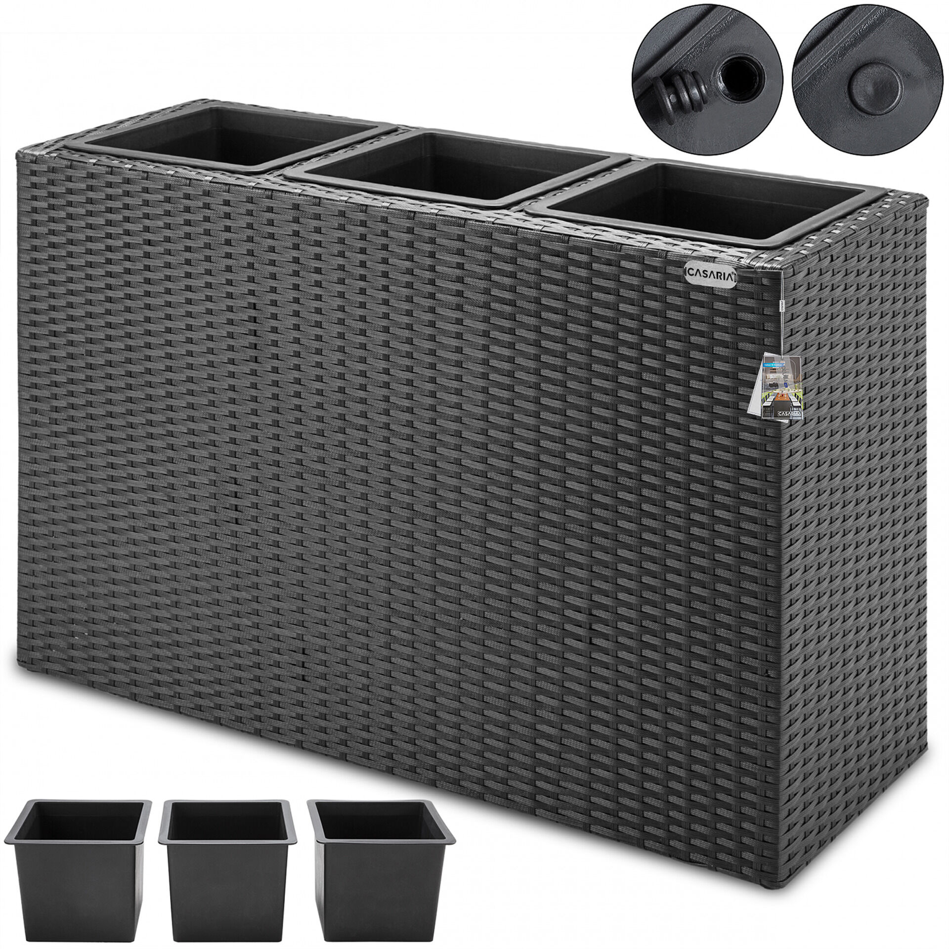 Polyrattan Blumentopf Schwarz 83x30,5x60cm