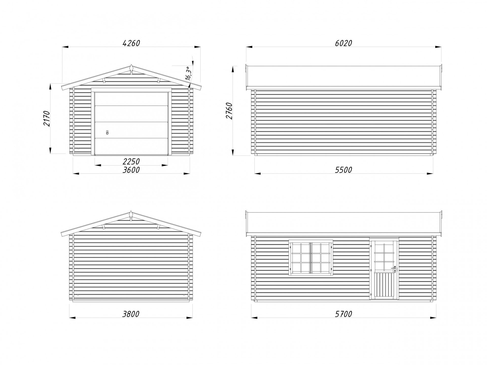 Palmako Holzgarage Roger 19,0 m² mit Sektionaltor
