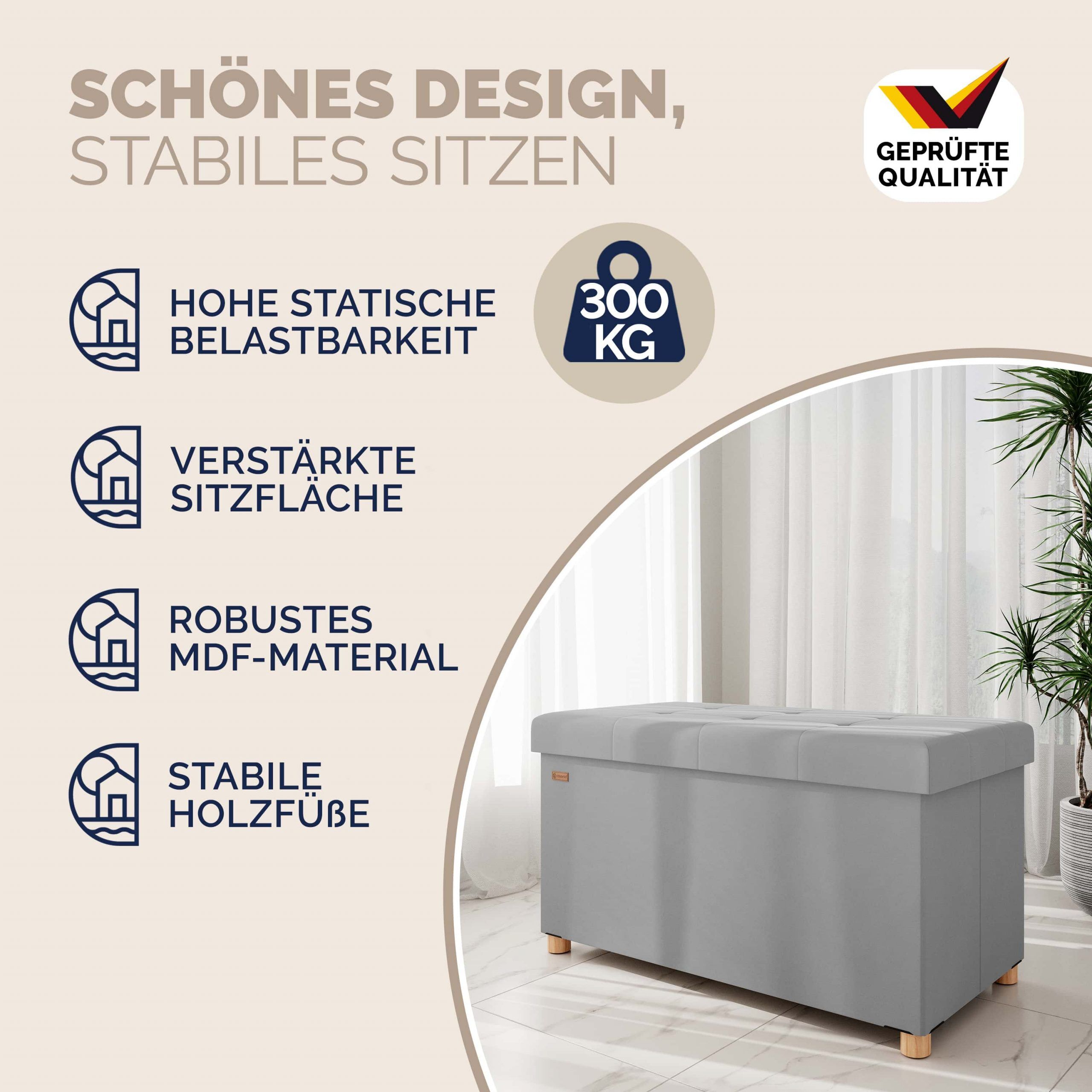 Sitzbank Grau Samt 76x38x42cm mit Stauraum faltbar