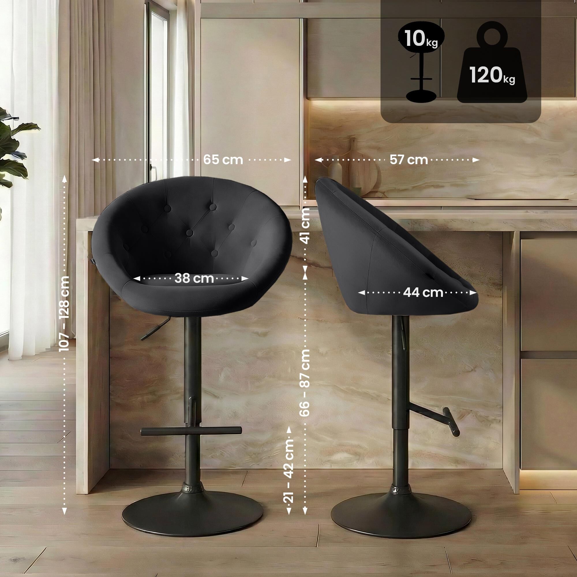 Barhocker London Samt schwarz, schwarz