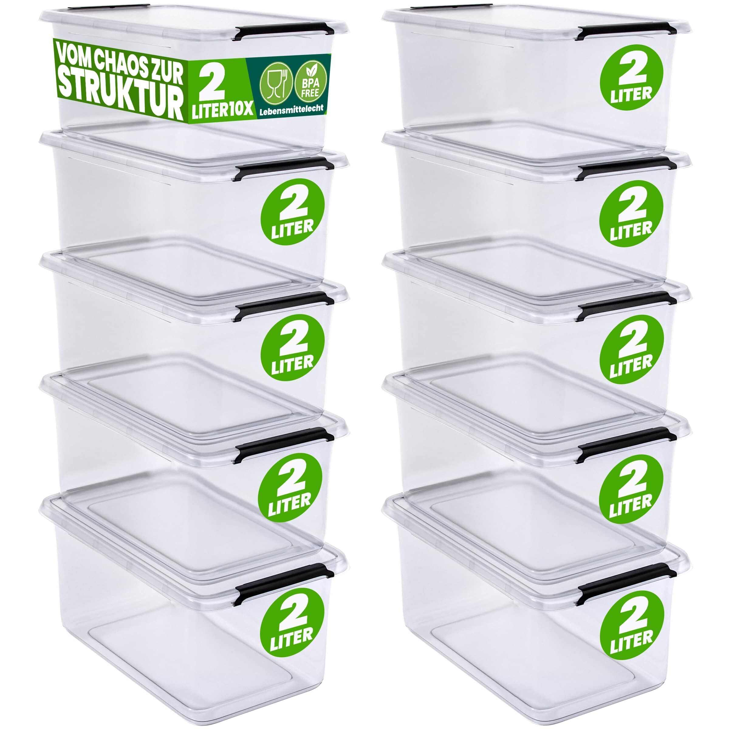 Aufbewahrungsbox 10er-Set 20x15x12cm 2L transparent stapelbar BPA-frei