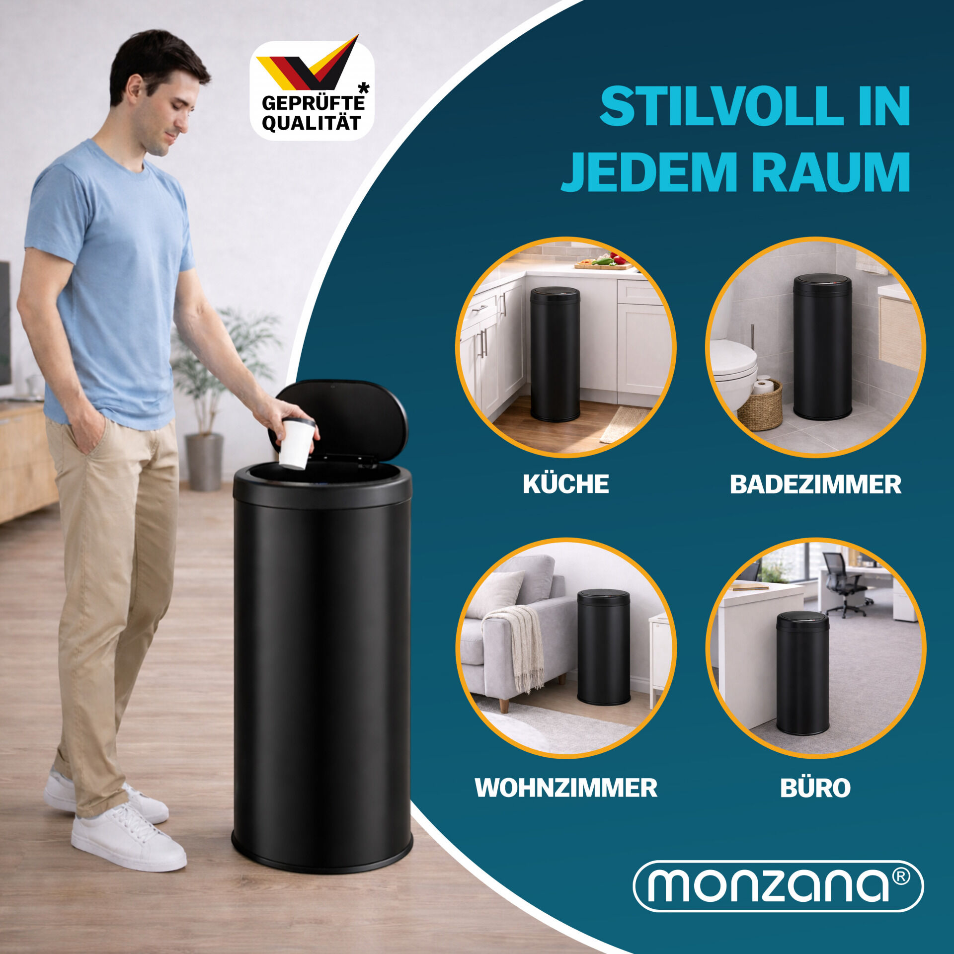 Sensor Mülleimer Schwarz Edelstahl 50L