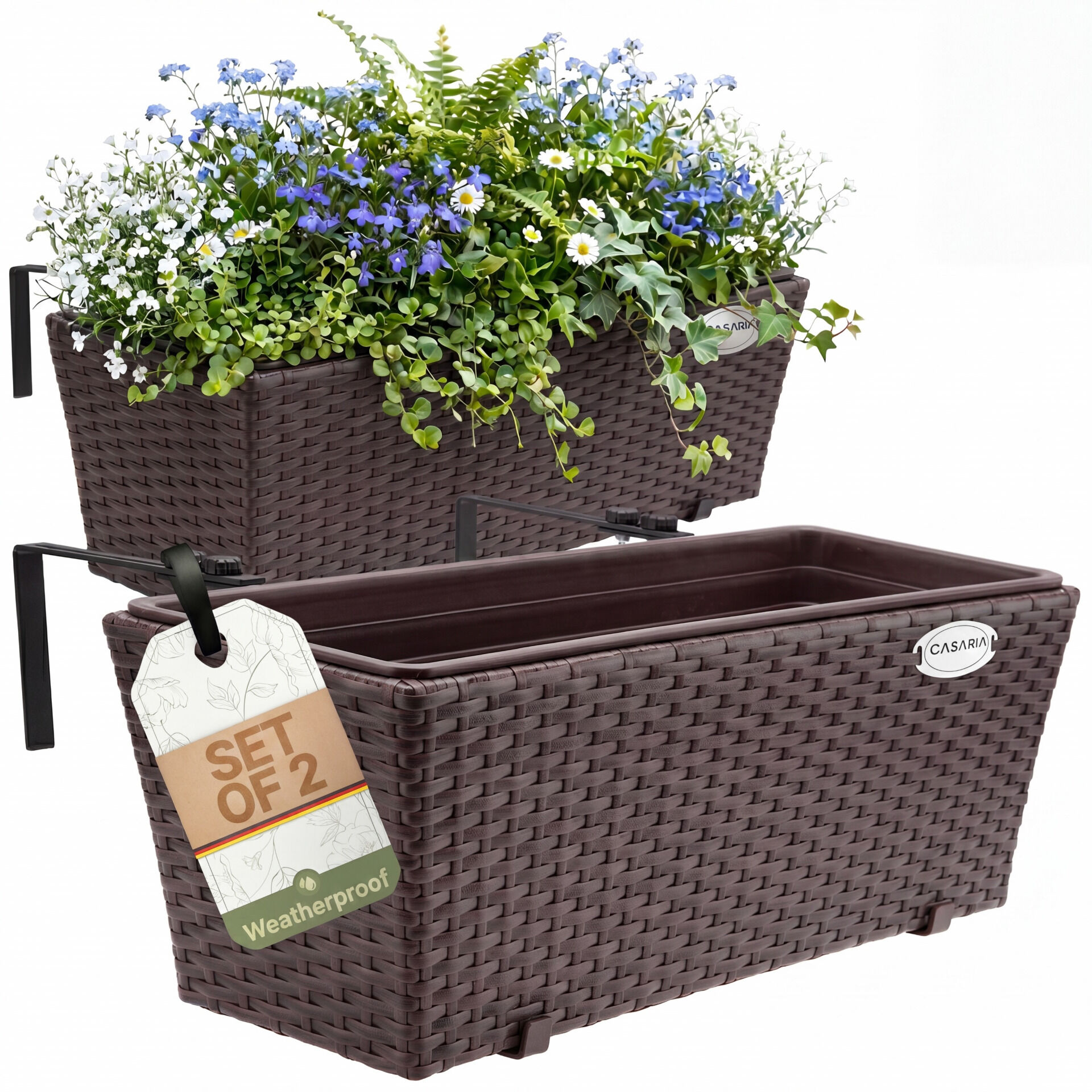 Polyrattan Blumenkasten 2er-Set Braun