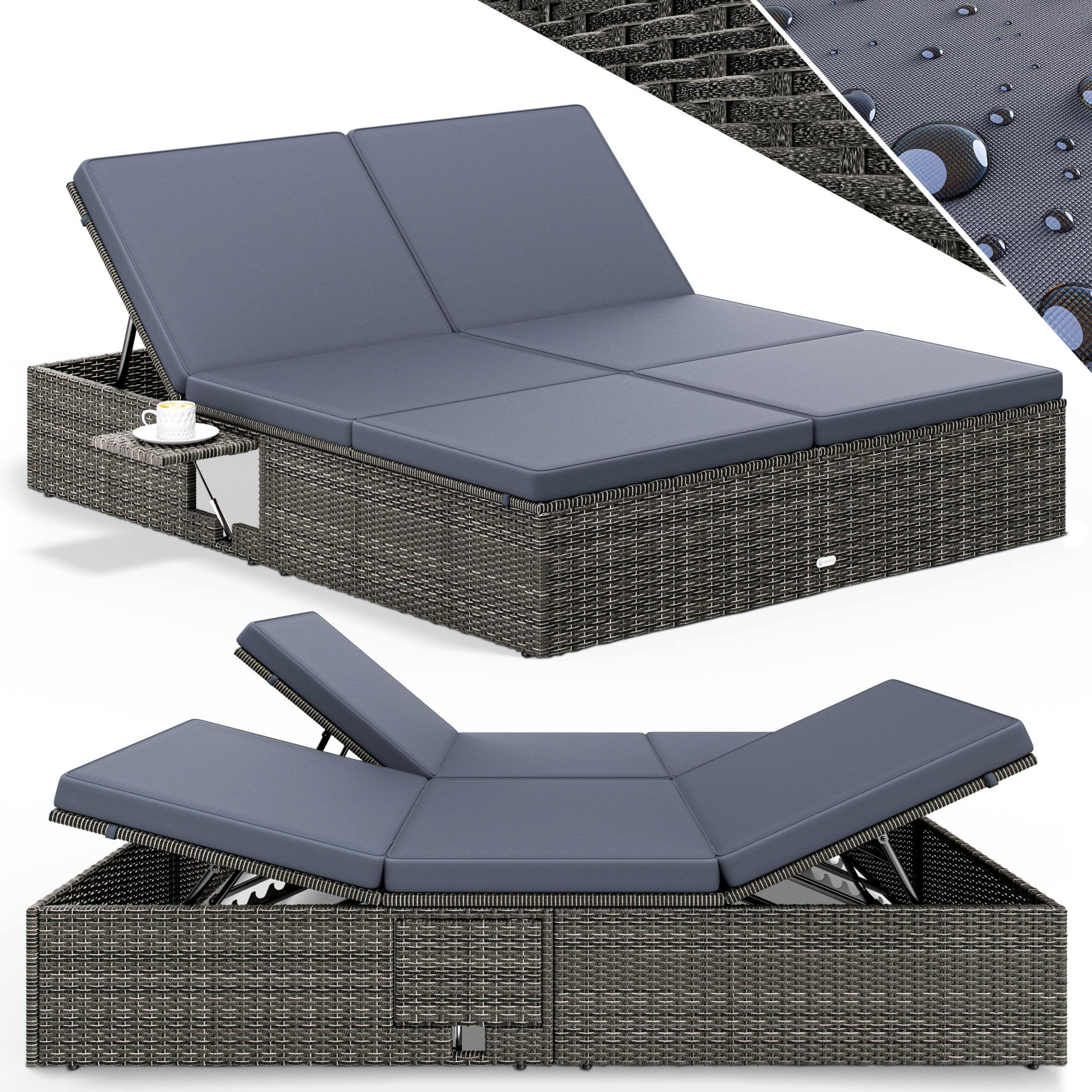 Polyrattan Sonnenliege Grau/Anthrazit 200x160x33cm