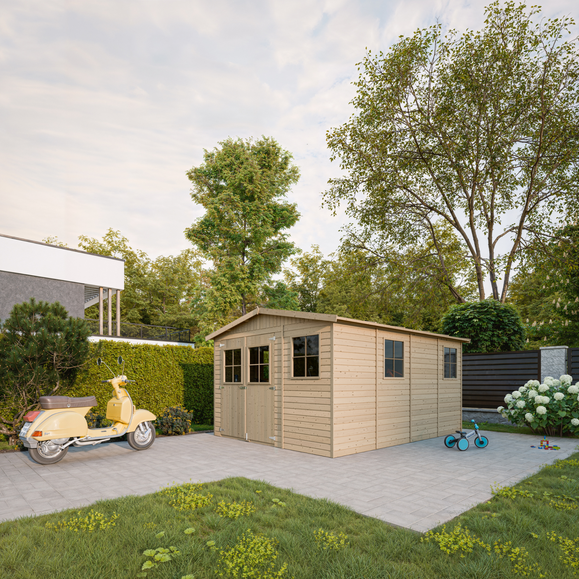 Gartenhaus Moritz M336+M336G mit Boden – Holz Gerätehaus 303 x 395 cm – 12 m2