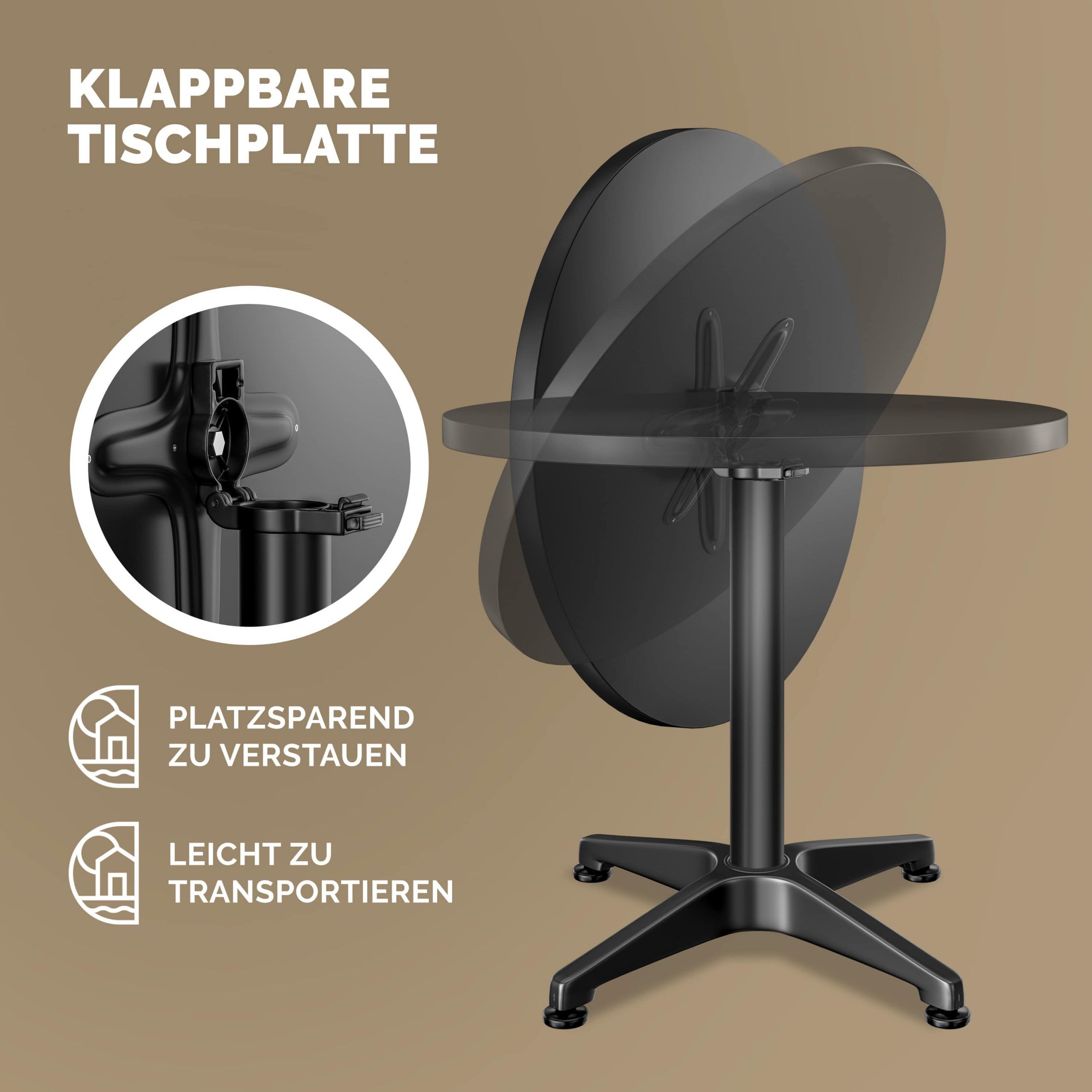 Stehtisch 2er-Set Ø60cm höhenverstellbar 70/115cm klappbar Alu Schwarz