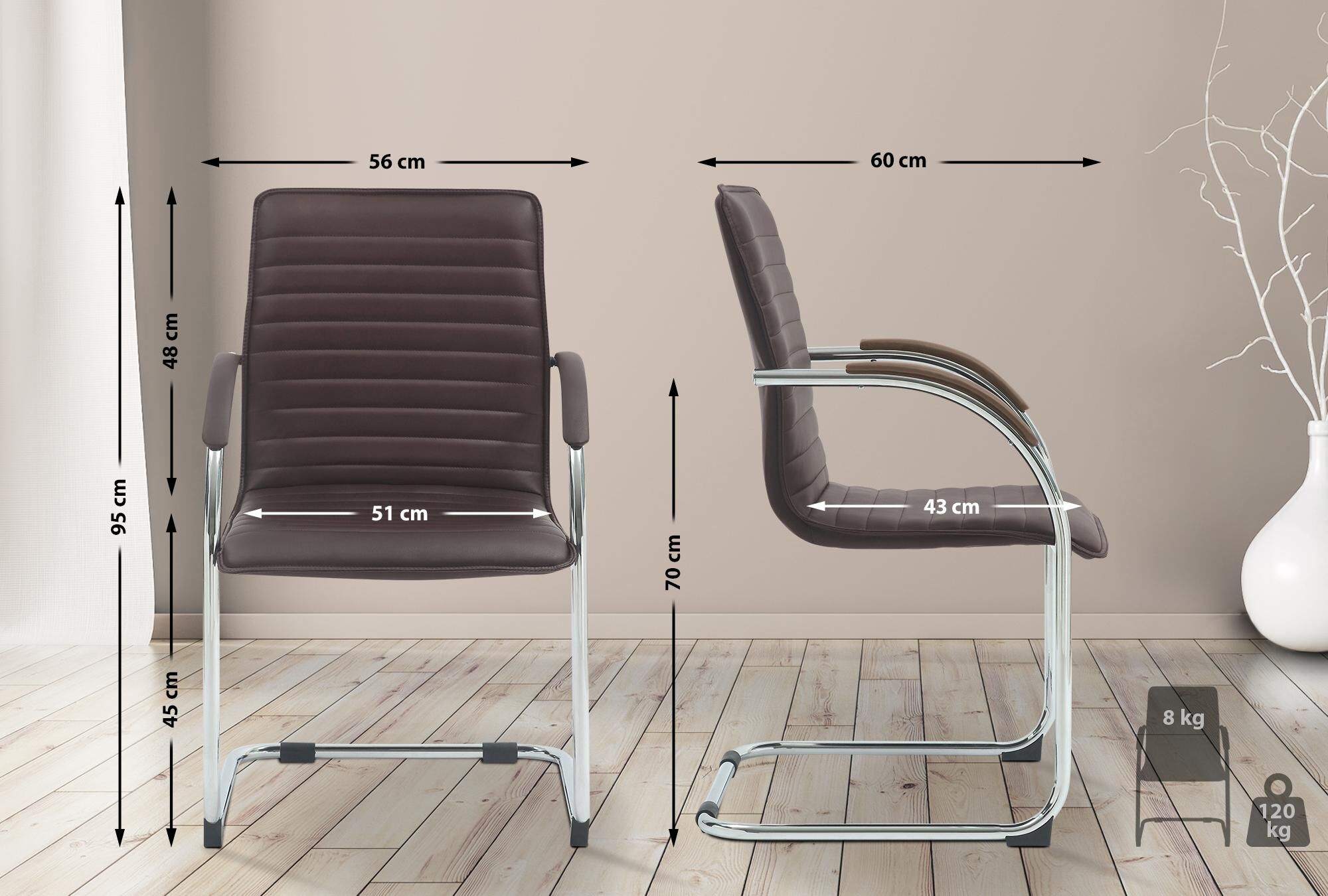 2er Set Besucherstühle Tira Kunstleder, braun