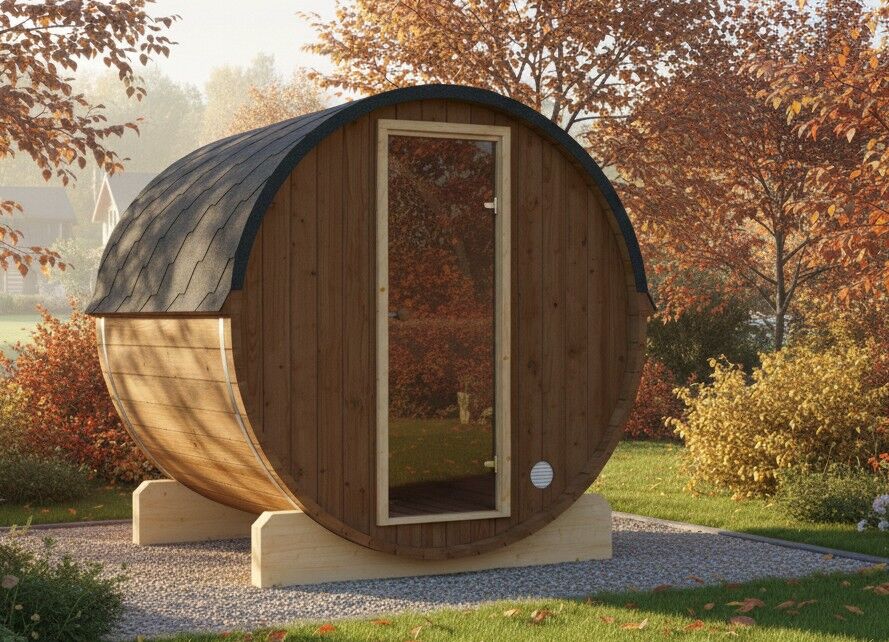 Finn Art Fasssauna MOGLI – klare Fasssauna für den Garten mit klassischer Bauform