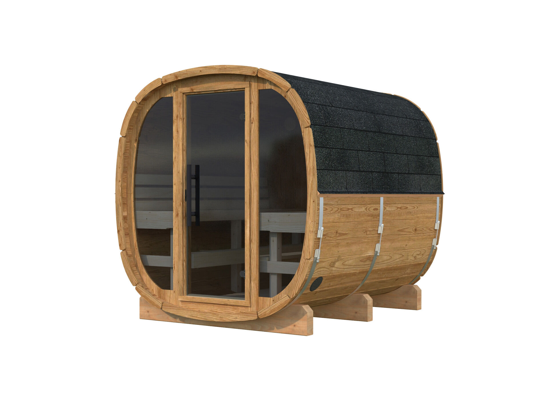 Palmako Fasssauna Astra 2,0 Thermoholz mit Glasfront
