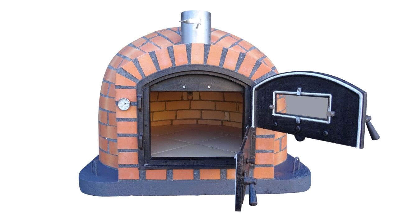 Traditioneller Backofen Luca AL 110 inkl. Kaminrohr und Regenhut aus Edelstahl, terracotta, ohne Abdeckhaube, ohne Ofenzubehör, ohne Zubehörset, ohne Grillzubehör, fahrbares Gestell schwarz