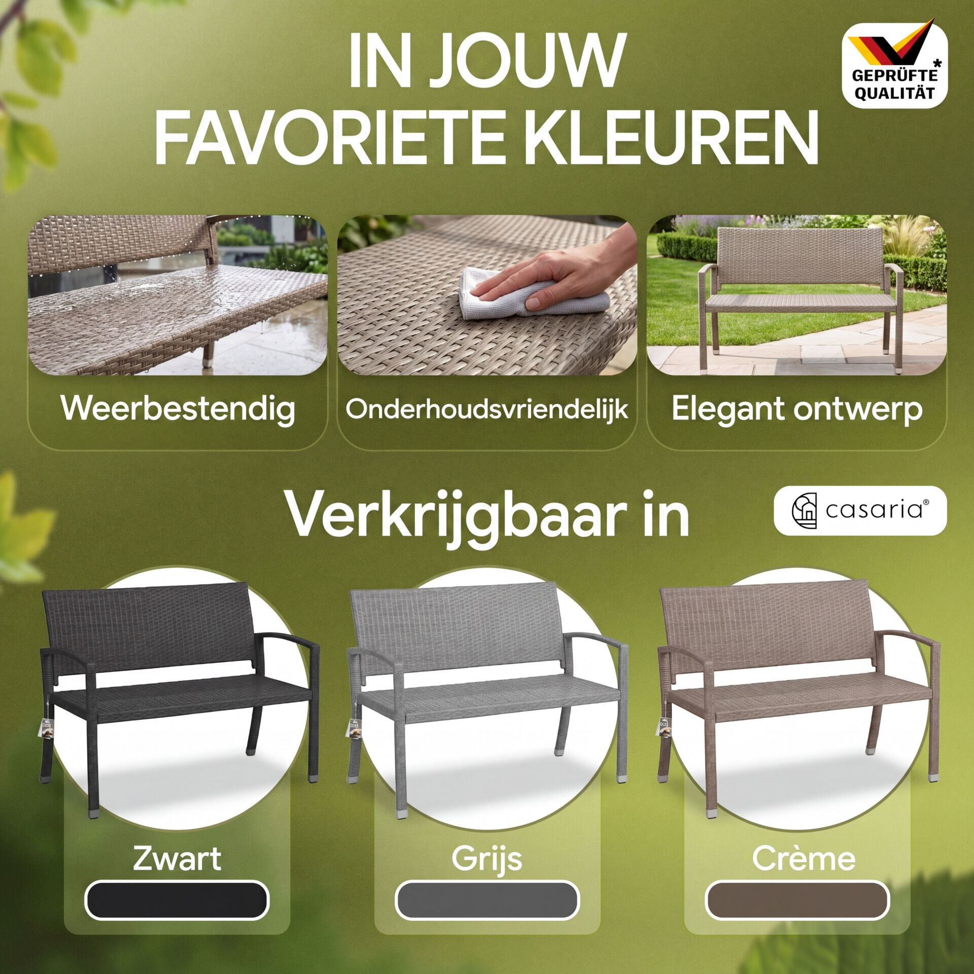 Polyrattan Gartenbank Creme-Beige 122x58x87cm
