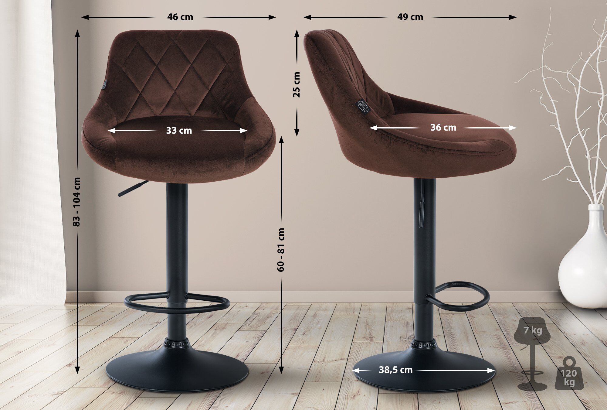 Barhocker Lazio Samt schwarz, braun