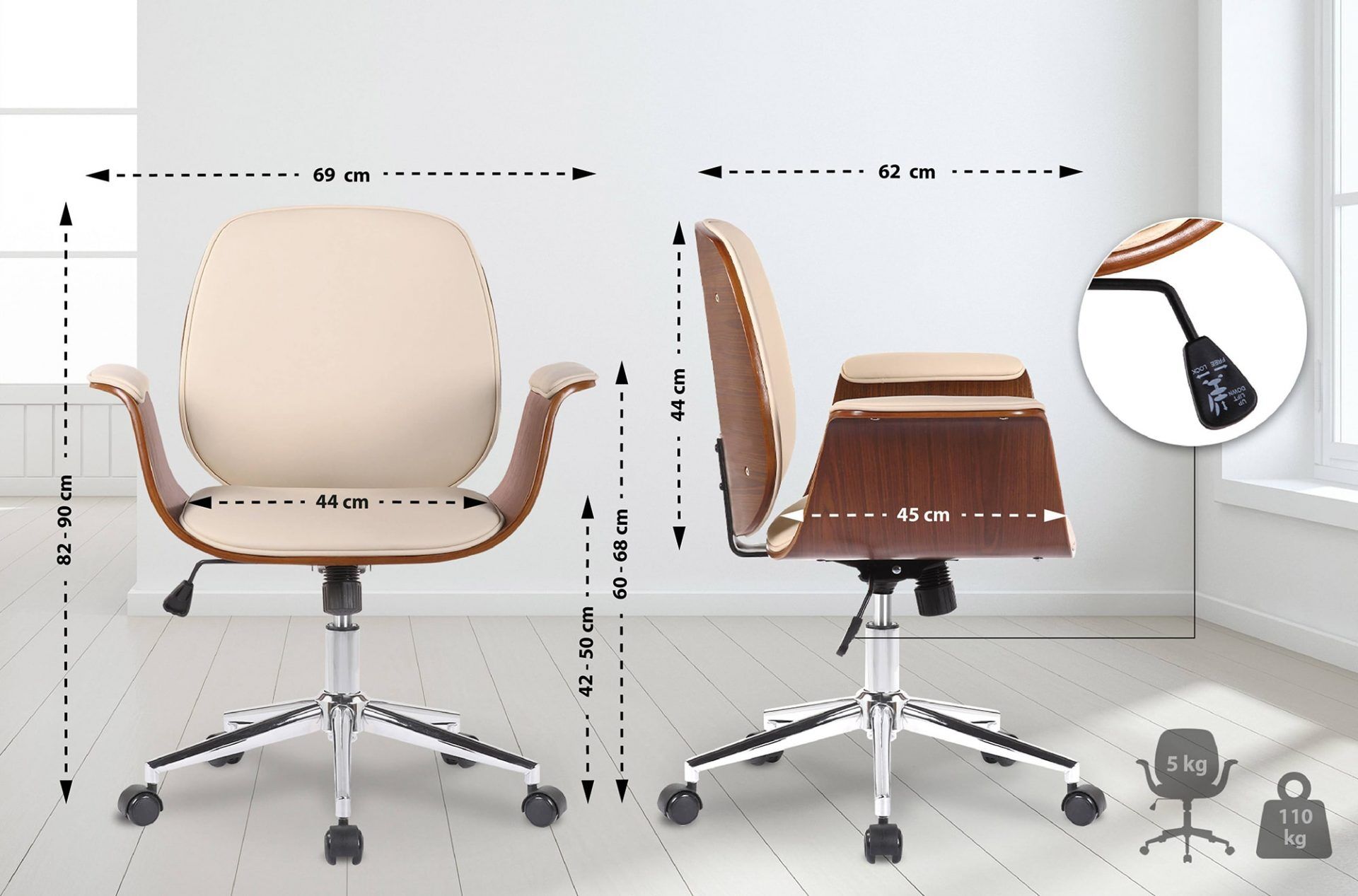 Bürostuhl Kemberg Kunstleder, walnuss/creme