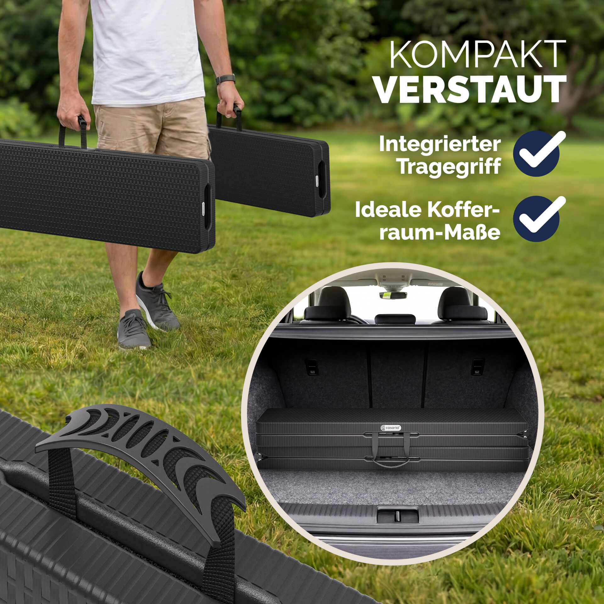 Rattanbänke Malmö 2er-Set Schwarz 180cm