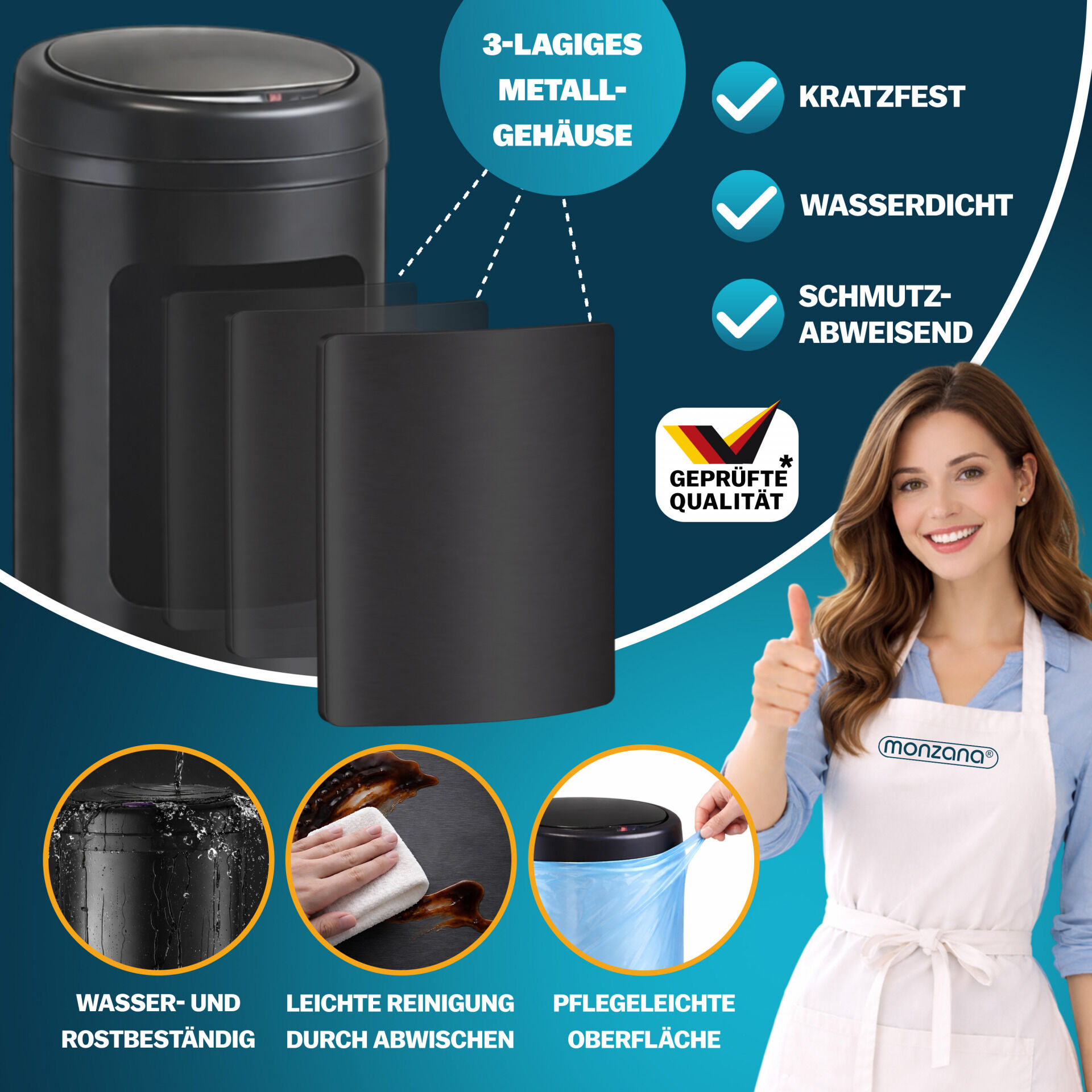 Sensor Mülleimer Schwarz Edelstahl 50L