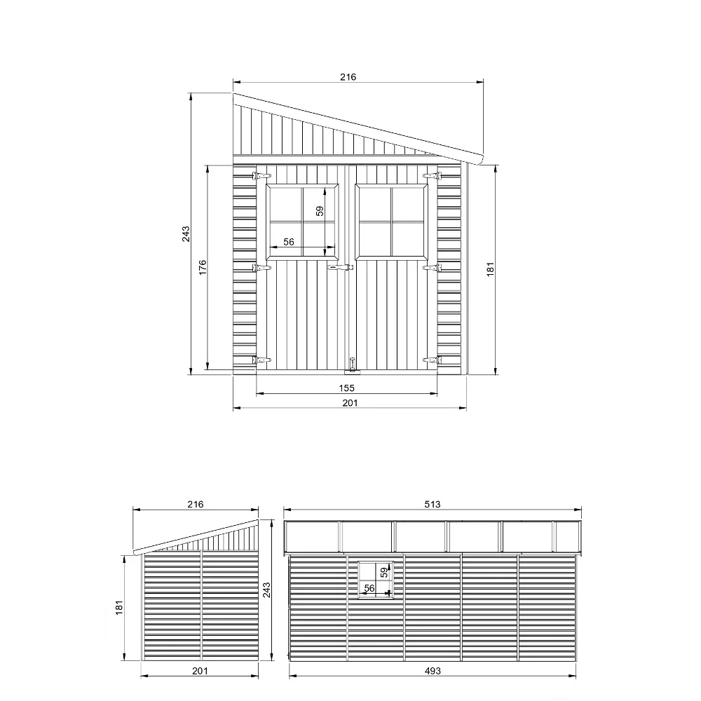 Holzschuppen M341 – 201 x 493 cm – 10 m2