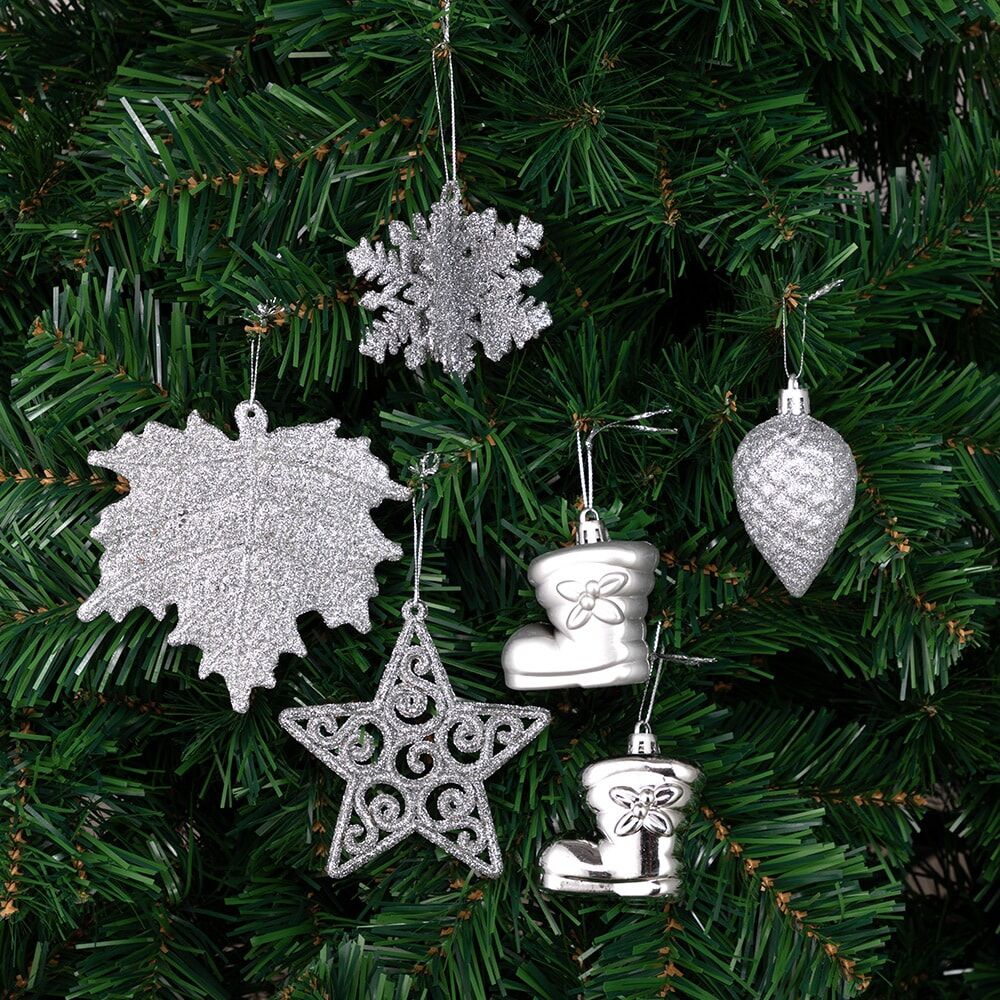 Weihnachtskugeln Silber 102-tlg in matt glänzend + glitzernd