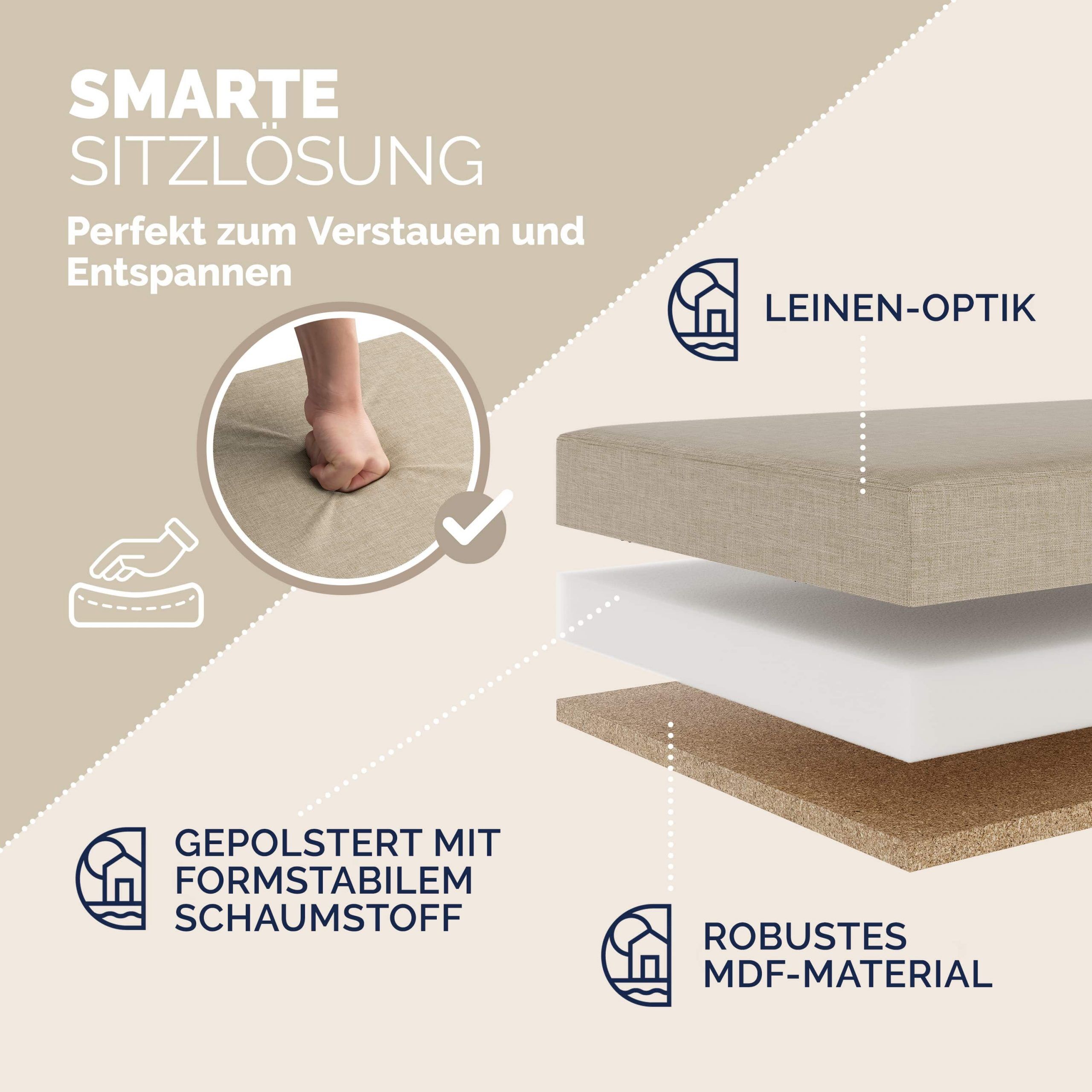 Sitzbank Beige 76x38x38cm mit Klappdeckel