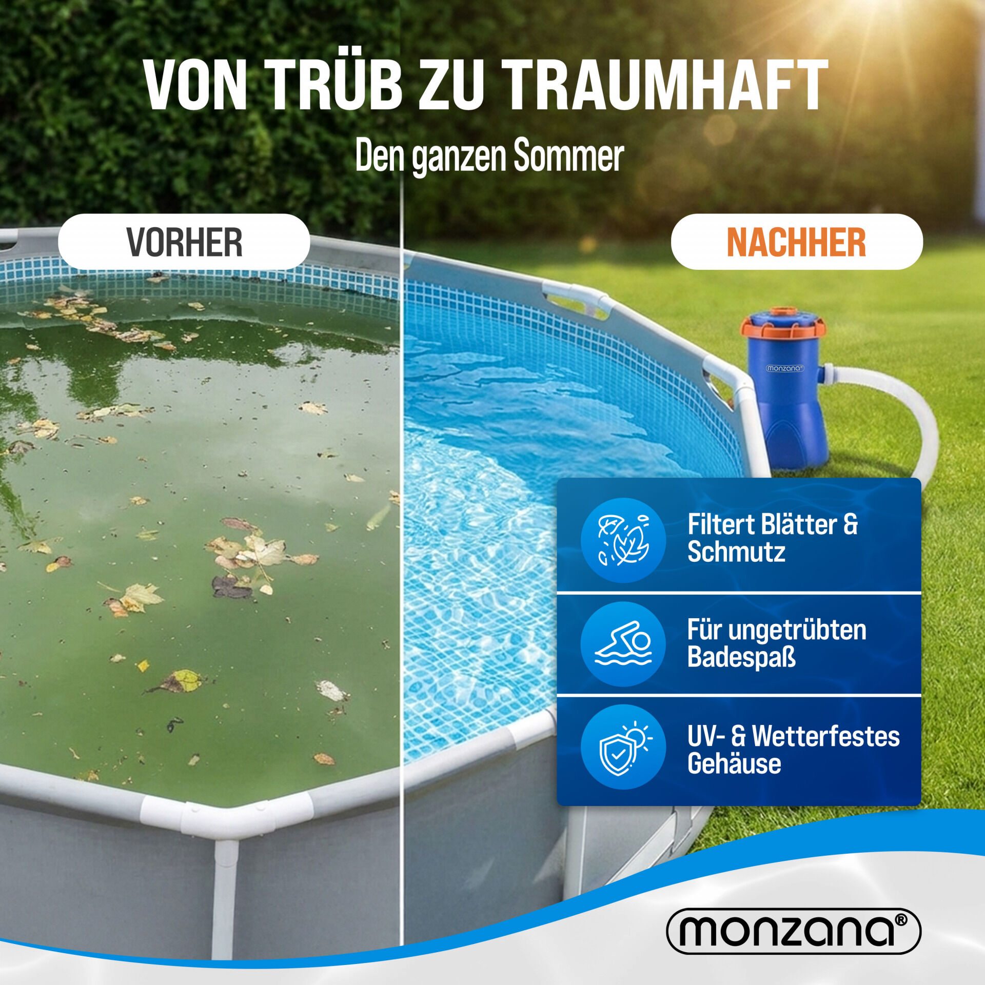 Pool Filterpumpe MZP90 Blau/Orange 3800 L/h