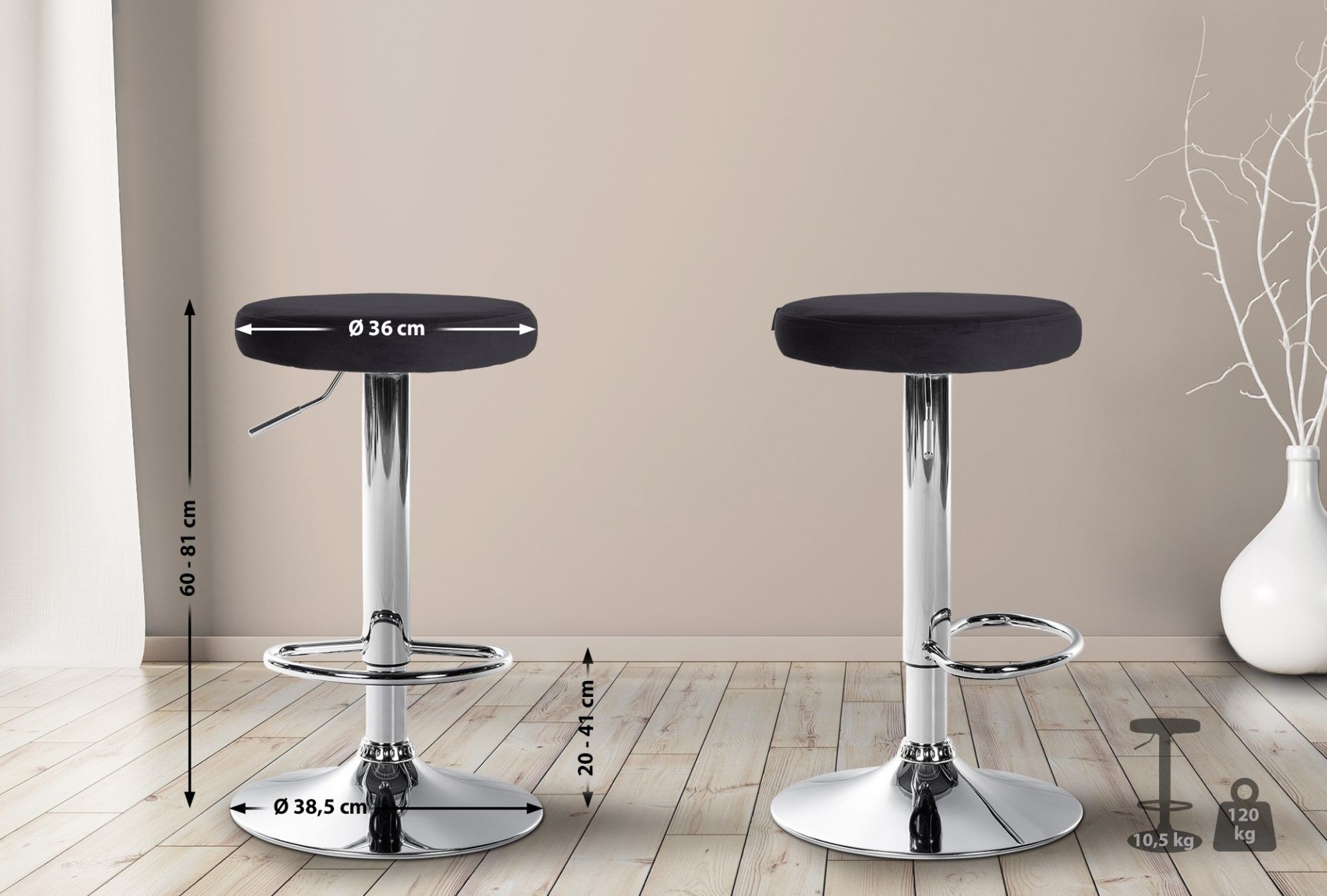 Barhocker Ponte Samt chrom, schwarz