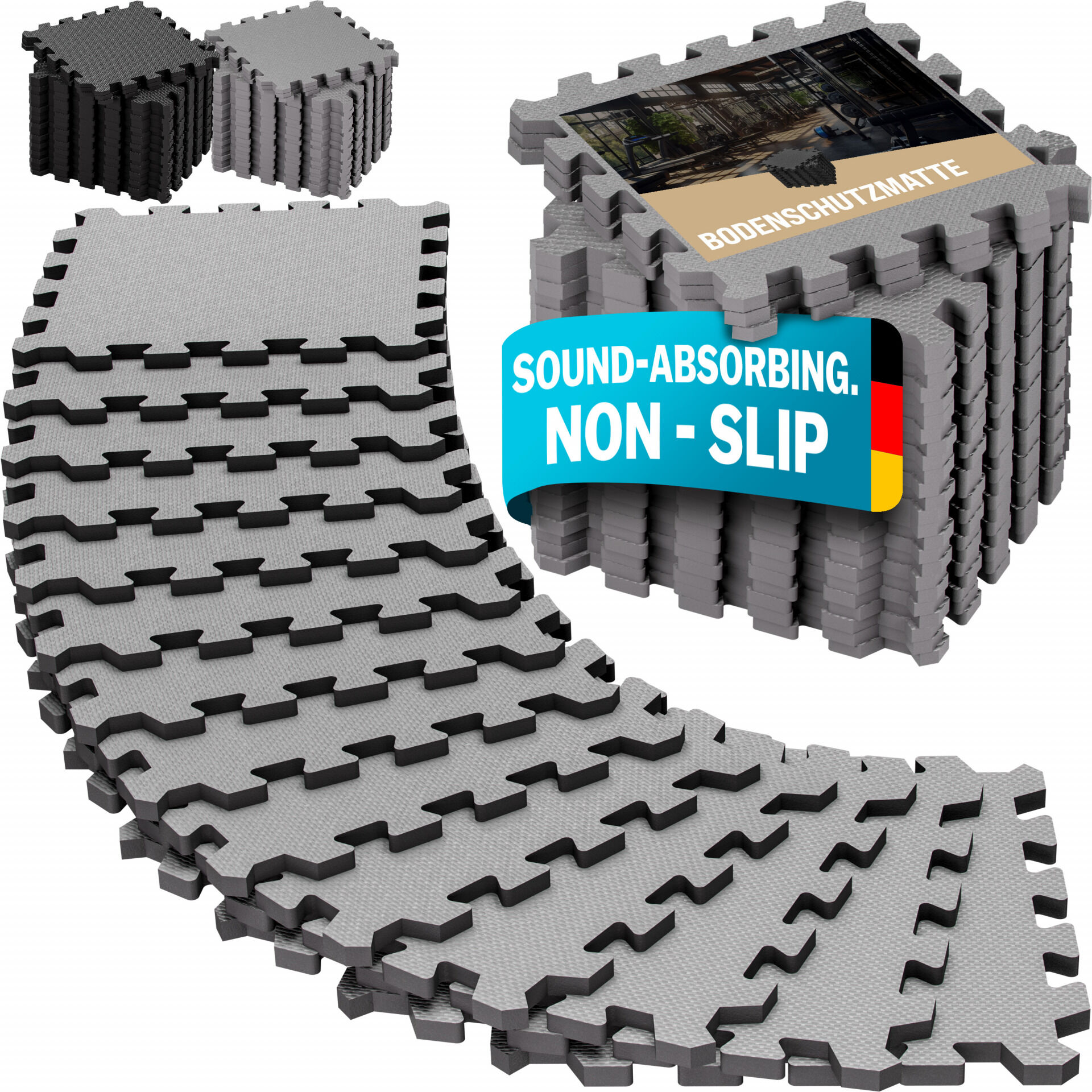 Bodenschutz-/Puzzlematten 18er-Set Grau 175x88x1cm