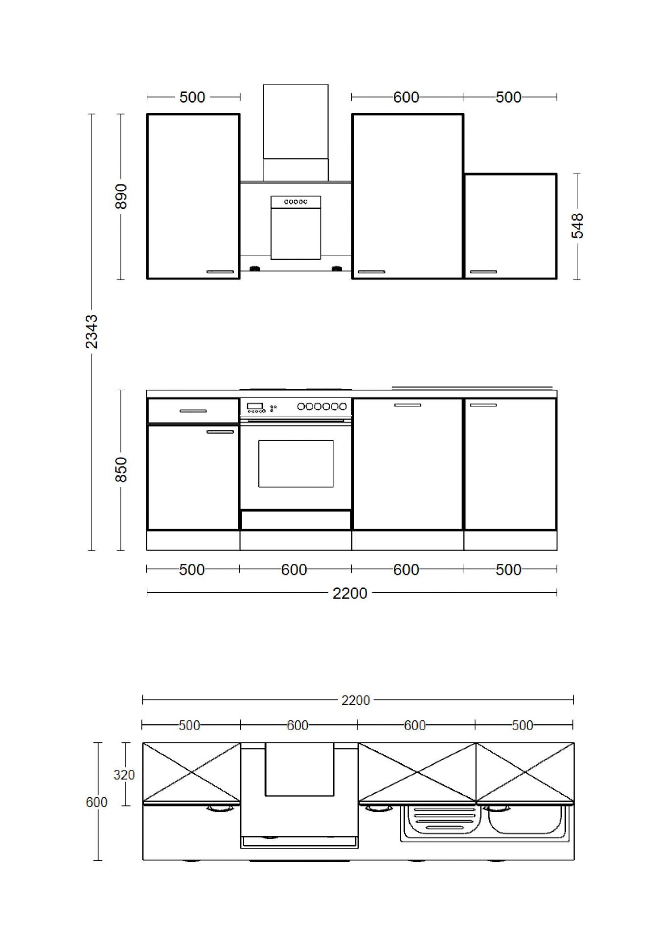 Küchenzeile CARA 220 cm mit E-Geräte