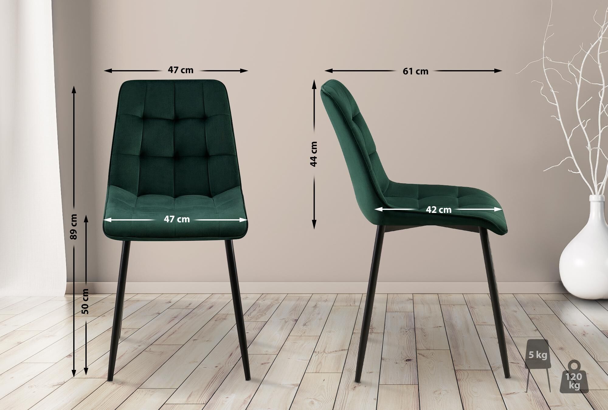 2er Set Esszimmerstuhl Gifford Samt, grün
