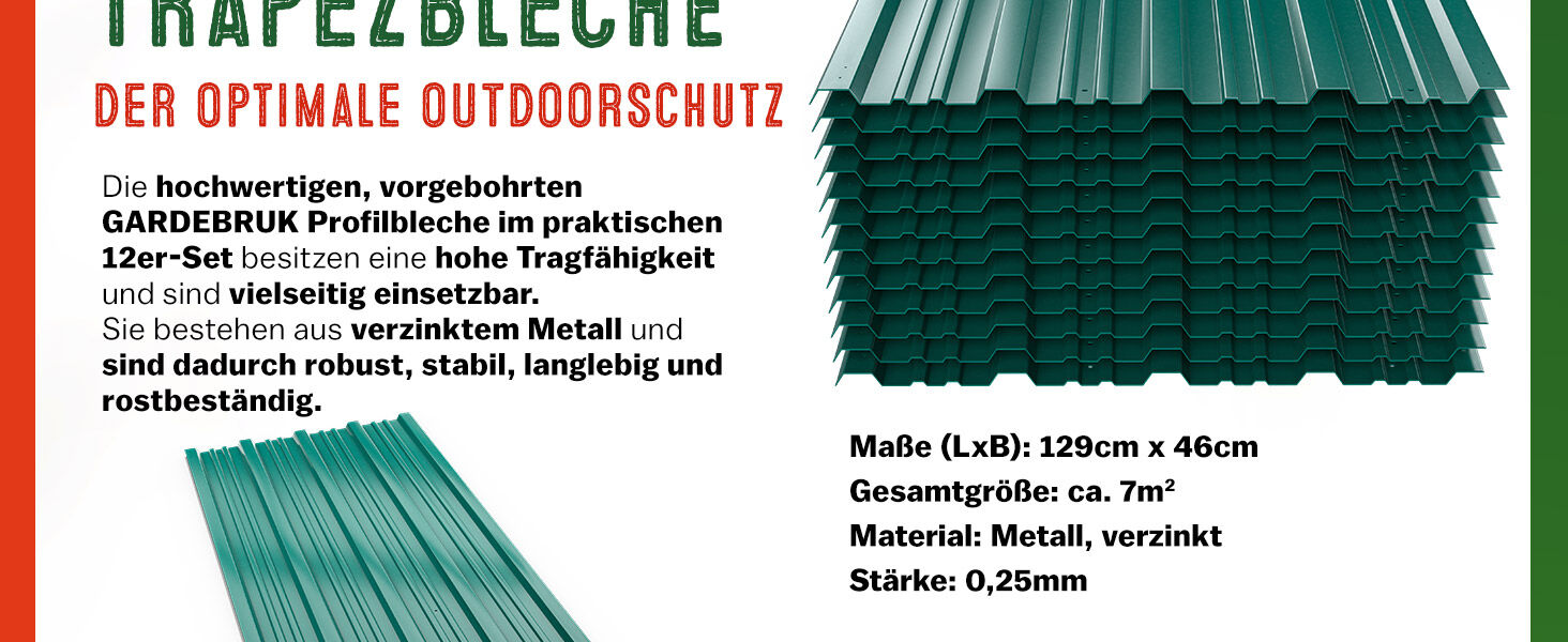 Trapezblech 12er-Set Grün 129x46cm gelocht