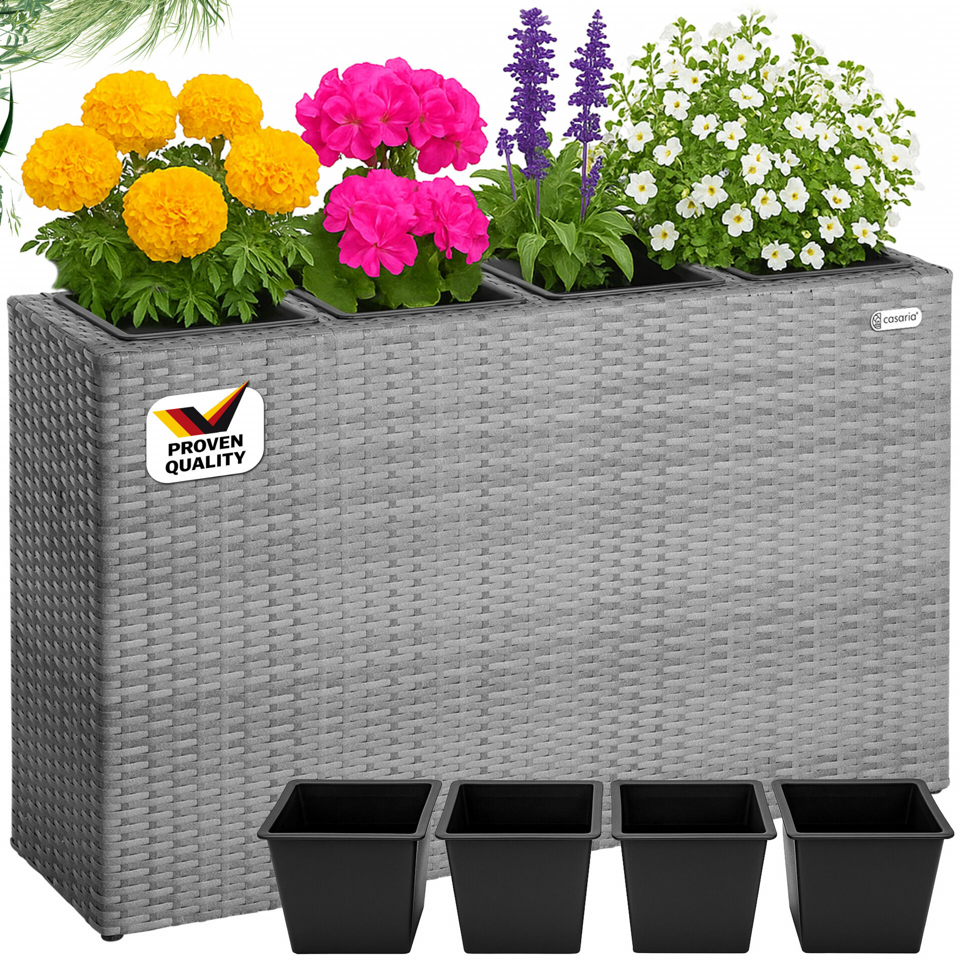 Polyrattan Blumentopf Grau 95x27x60cm