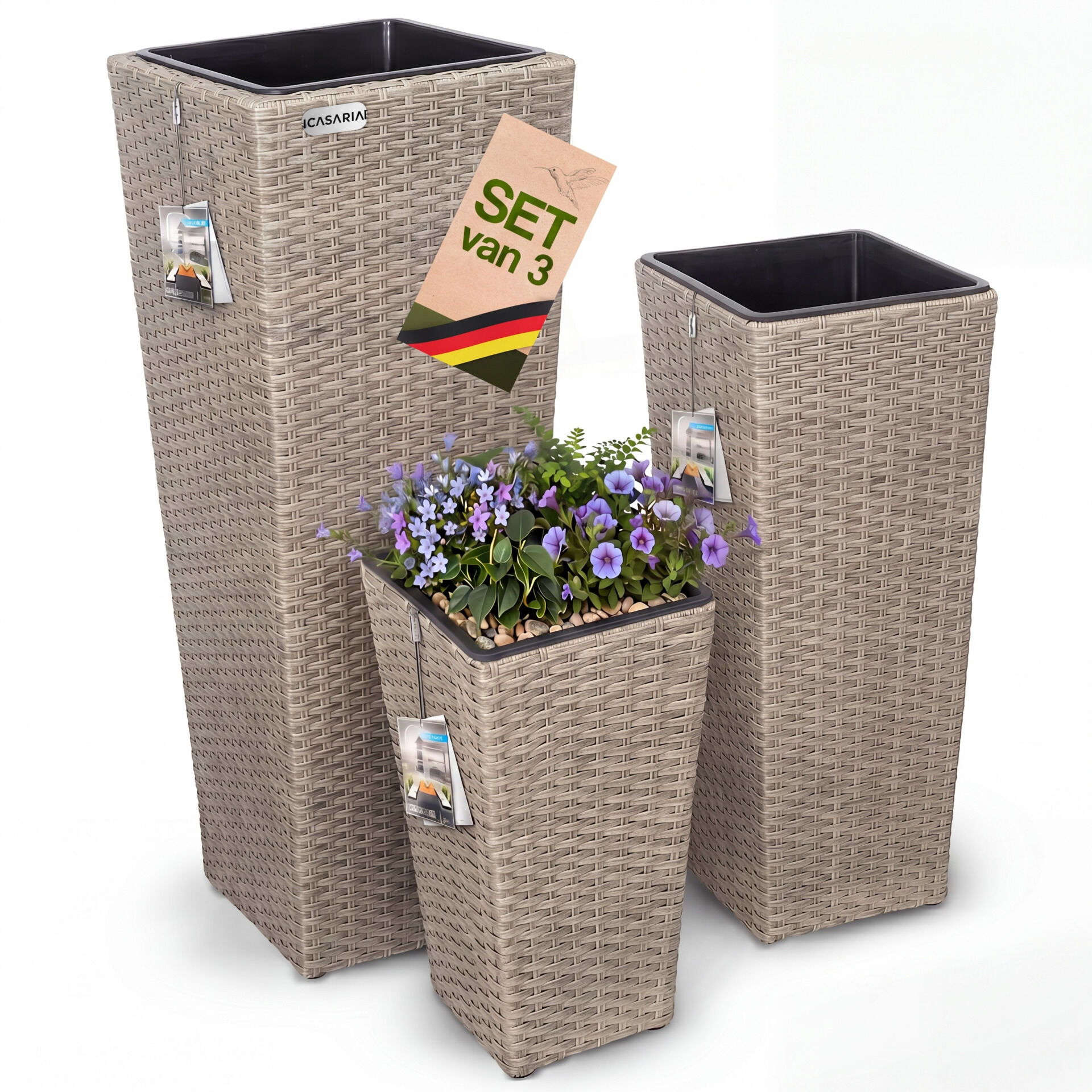 Polyrattan Blumentopf 3er-Set Creme