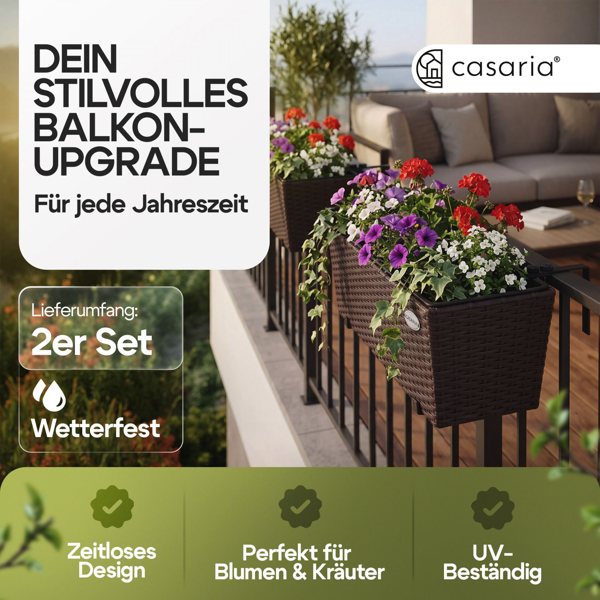 Polyrattan Blumenkasten 2er-Set Braun