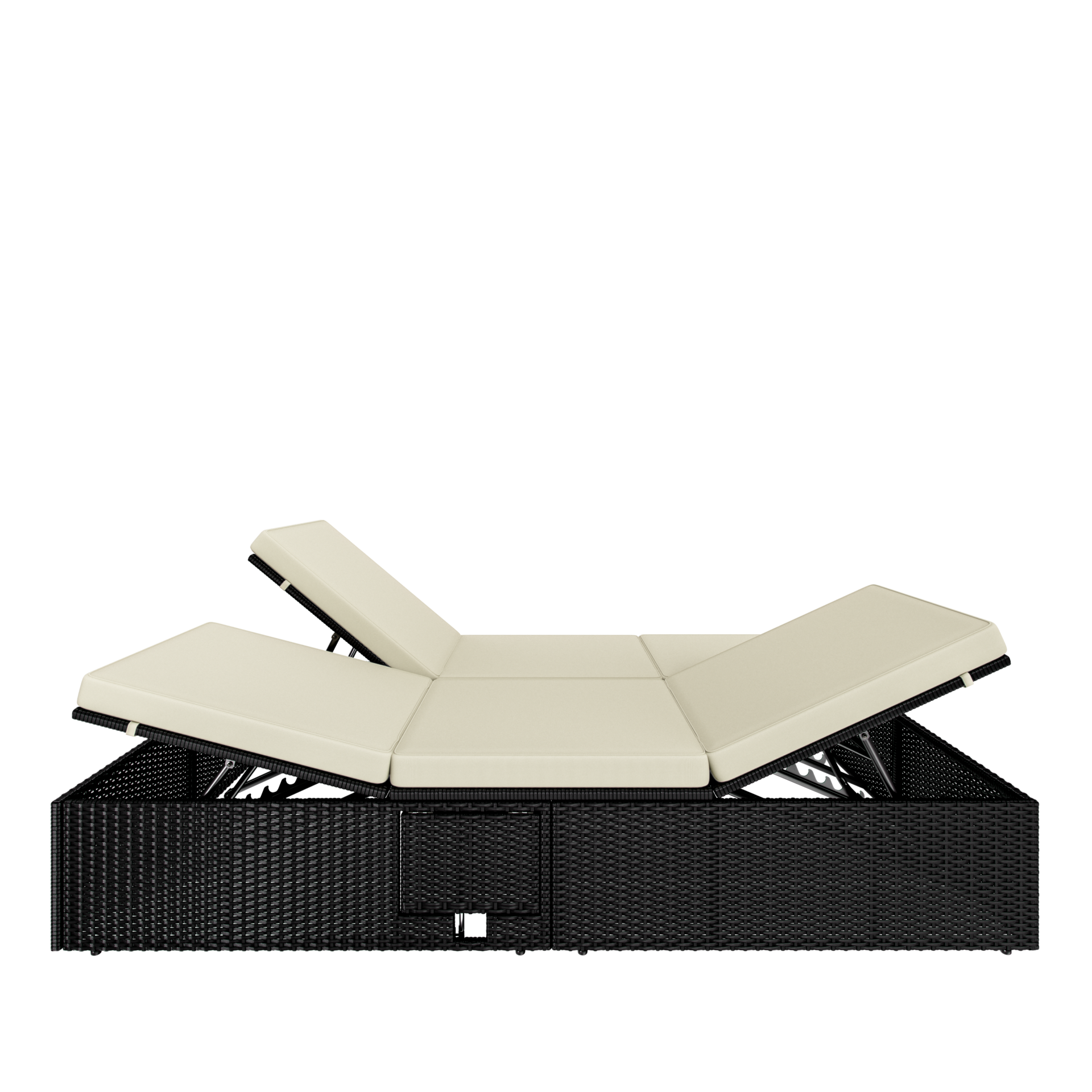 Polyrattan Sonnenliege Schwarz/Creme 200x160x33cm