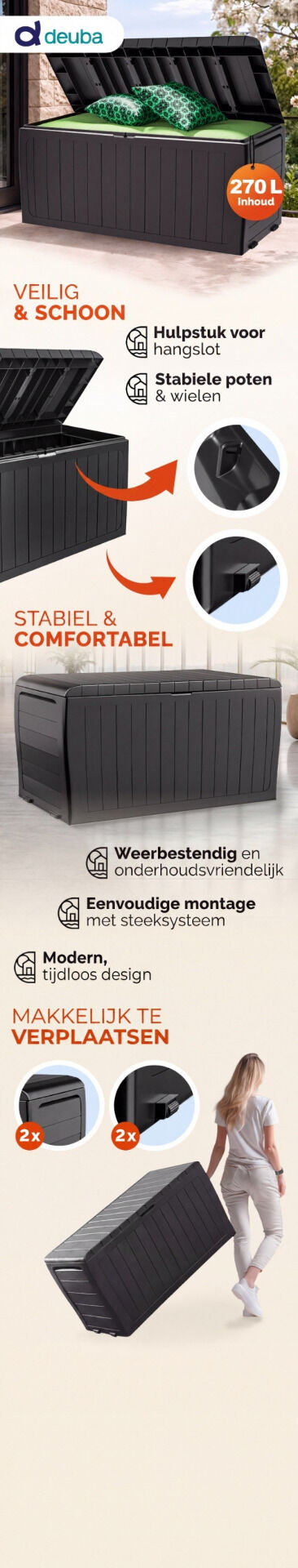 Auflagenbox Marvel Plus Anthrazit 270L