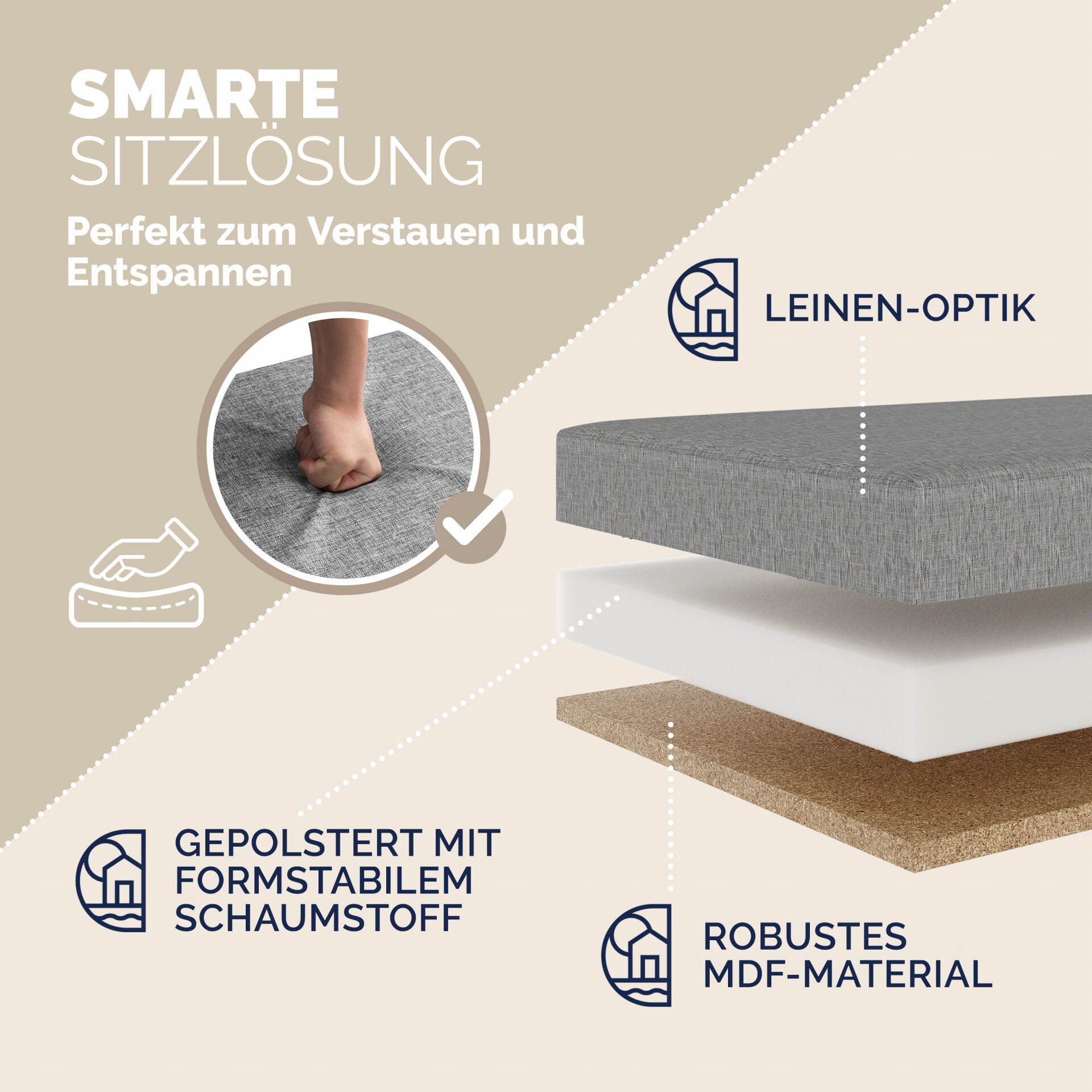 Sitzbank Grau 80x40x40cm MDF faltbar