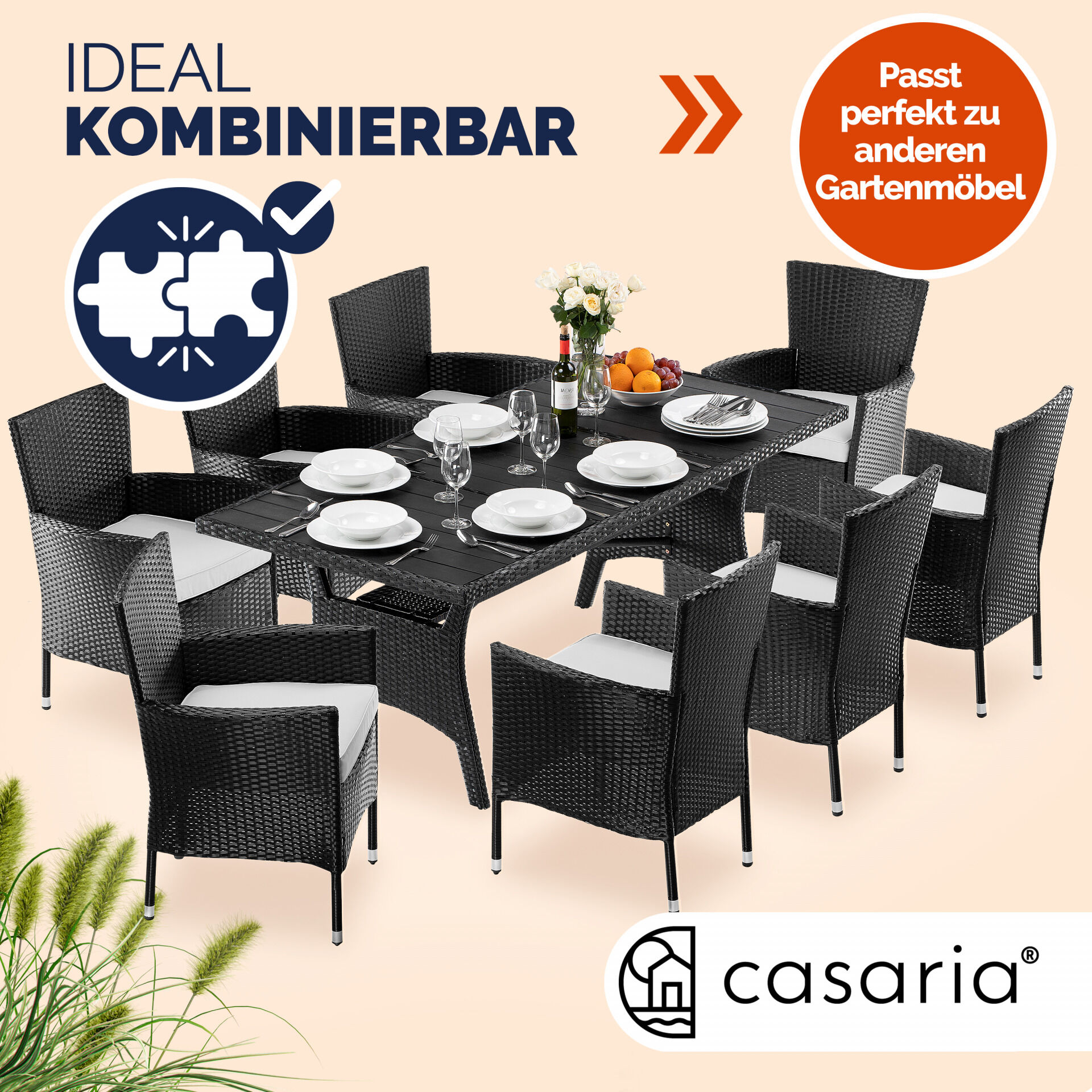 Polyrattan Gartentisch Takeo Schwarz 190x90x75cm WPC