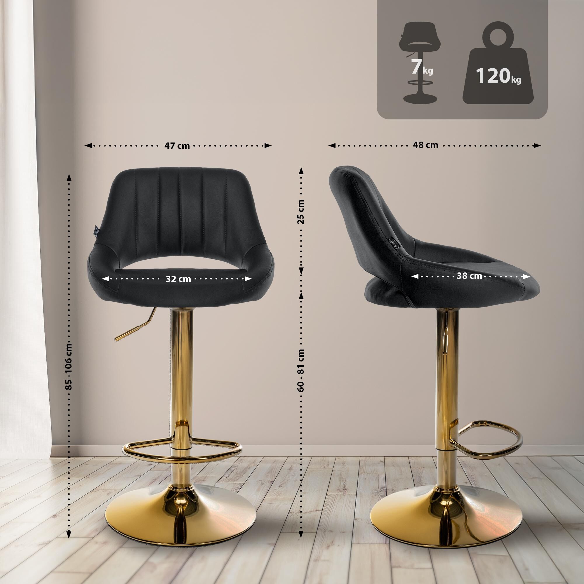 Barhocker Milet Kunstleder gold, schwarz