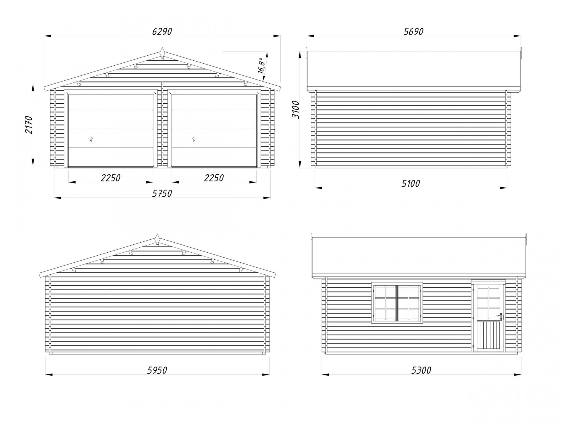 Palmako Holzgarage Roger 28,4 m² mit Sektionaltor