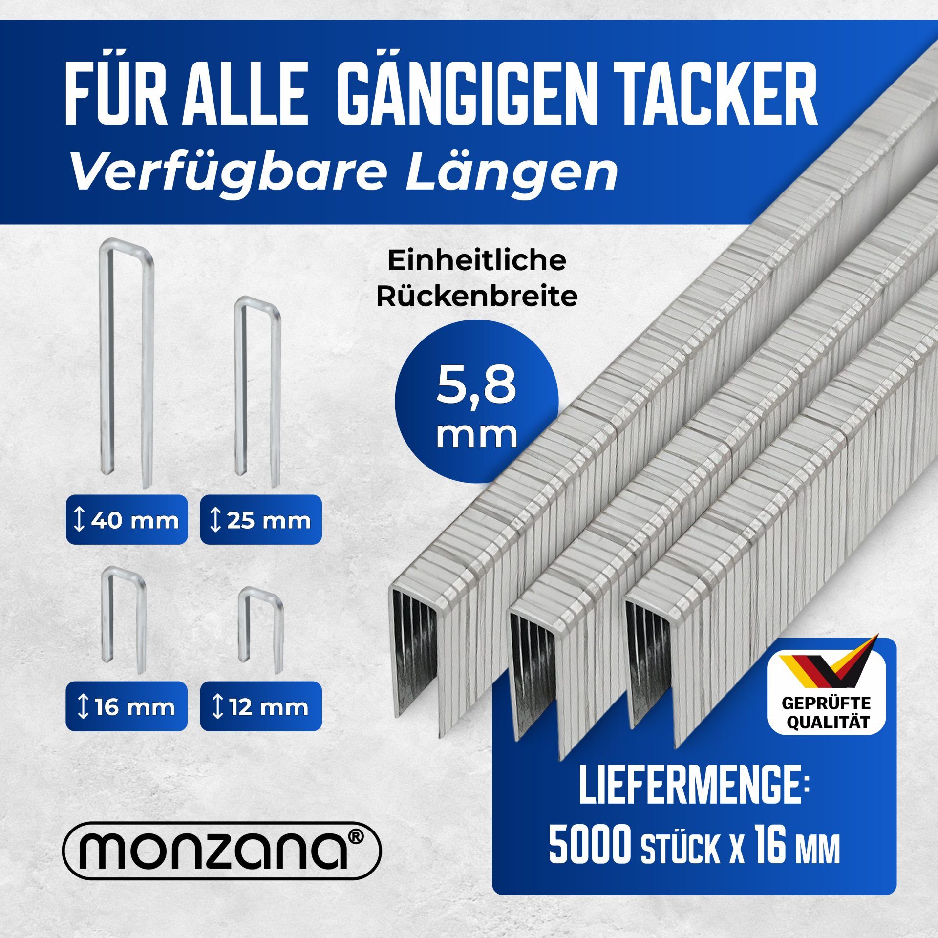 Tackerklammern 5000 Stück L= 16mm, B= 5,8mm