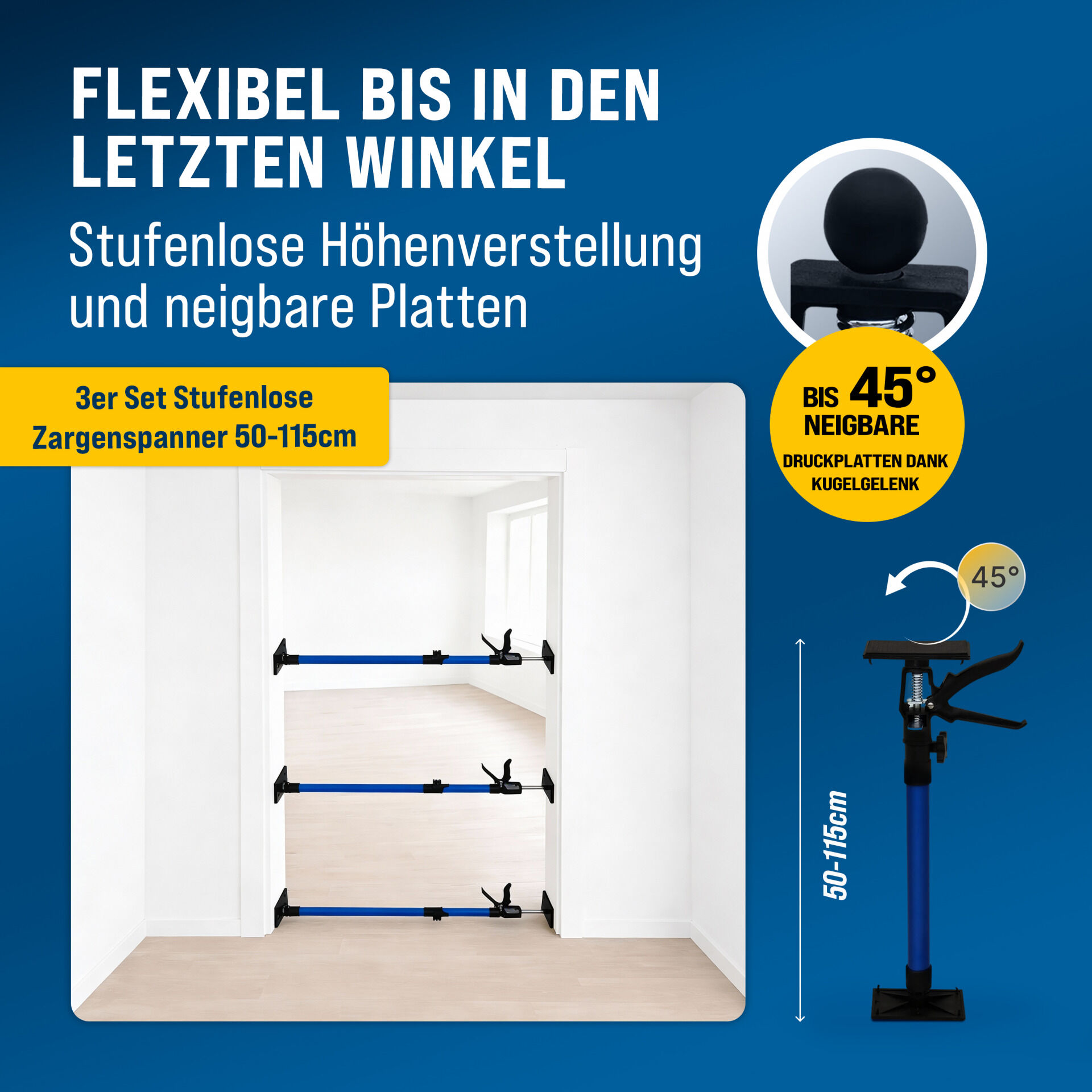 Stahl Türspanner/Zargenspanner 3er-Set 50-115cm max 30kg
