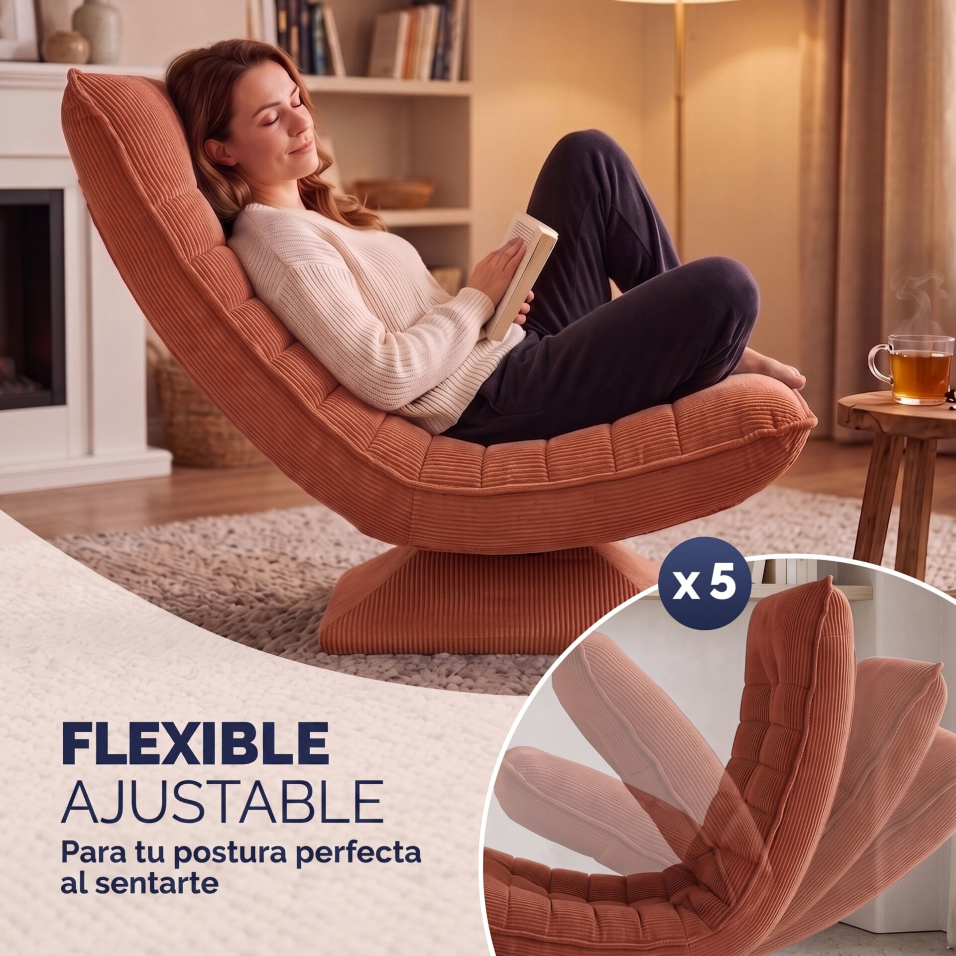 Sessel Aberdeen Terrakotta Cord 5fach verstellbar 360 Grad drehbar klappbar