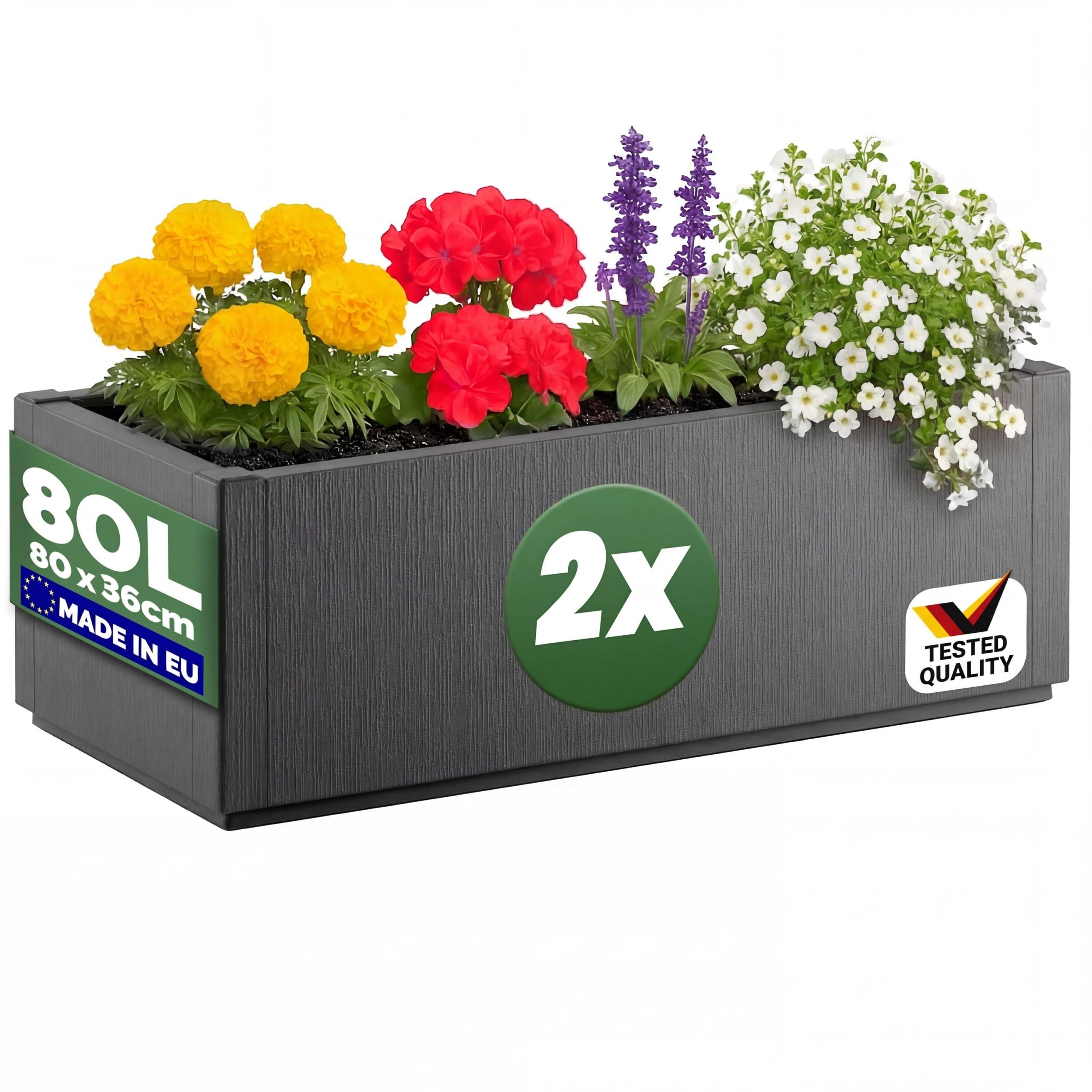 Blumentopf Ethica 2er-Set Anthrazit Kunststoff 80x36x36cm