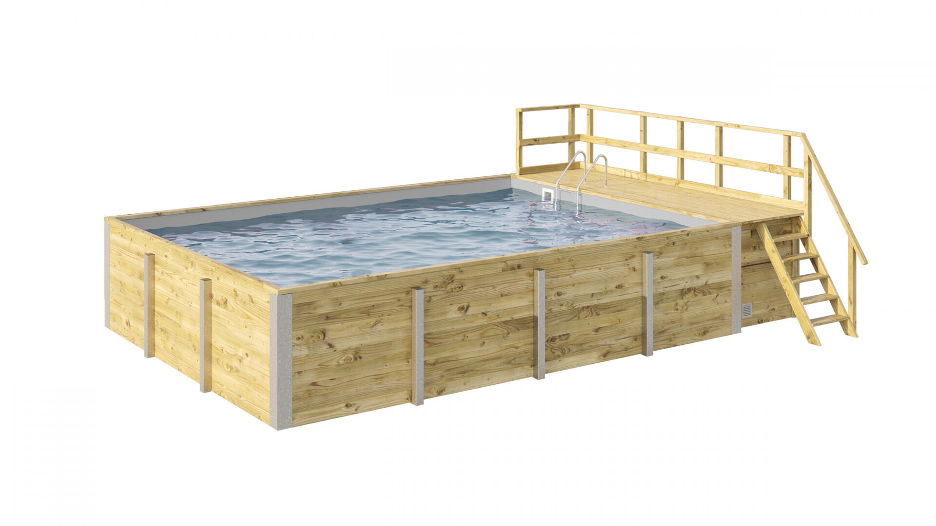 weka Massivholzpool 595 Gr. 2, Folie Hellgrau, inkl. Technikraum/Sonnendeck und Sandfilteranlage, 10 Metallstützen