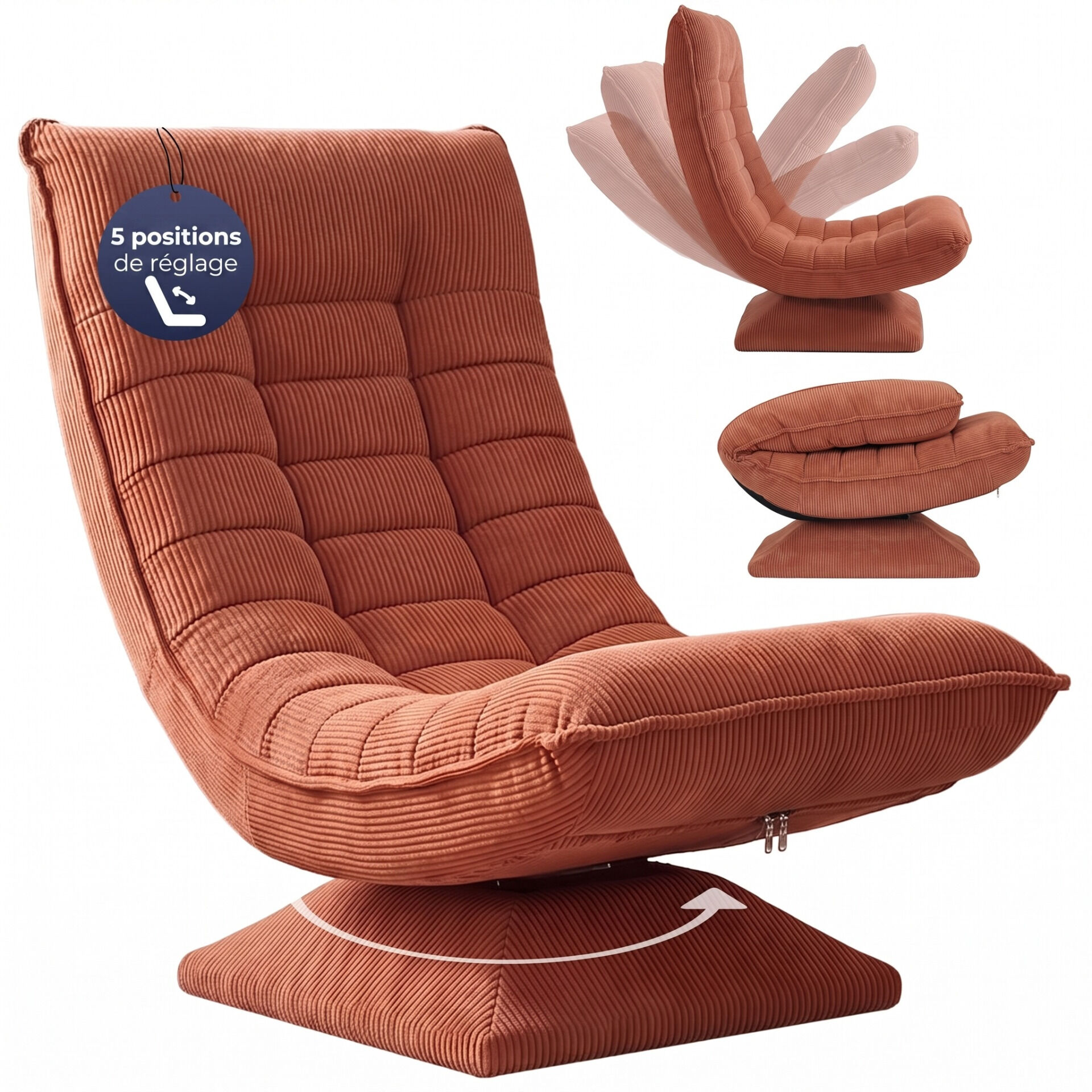 Sessel Aberdeen Terrakotta Cord 5fach verstellbar 360 Grad drehbar klappbar