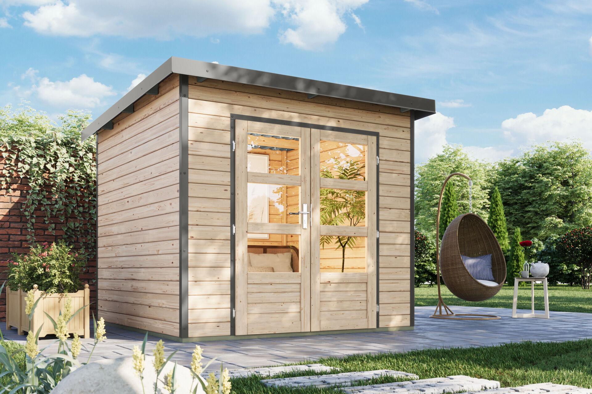 Karibu Pultdach Holz & Metall Gartenhaus Pluto 3