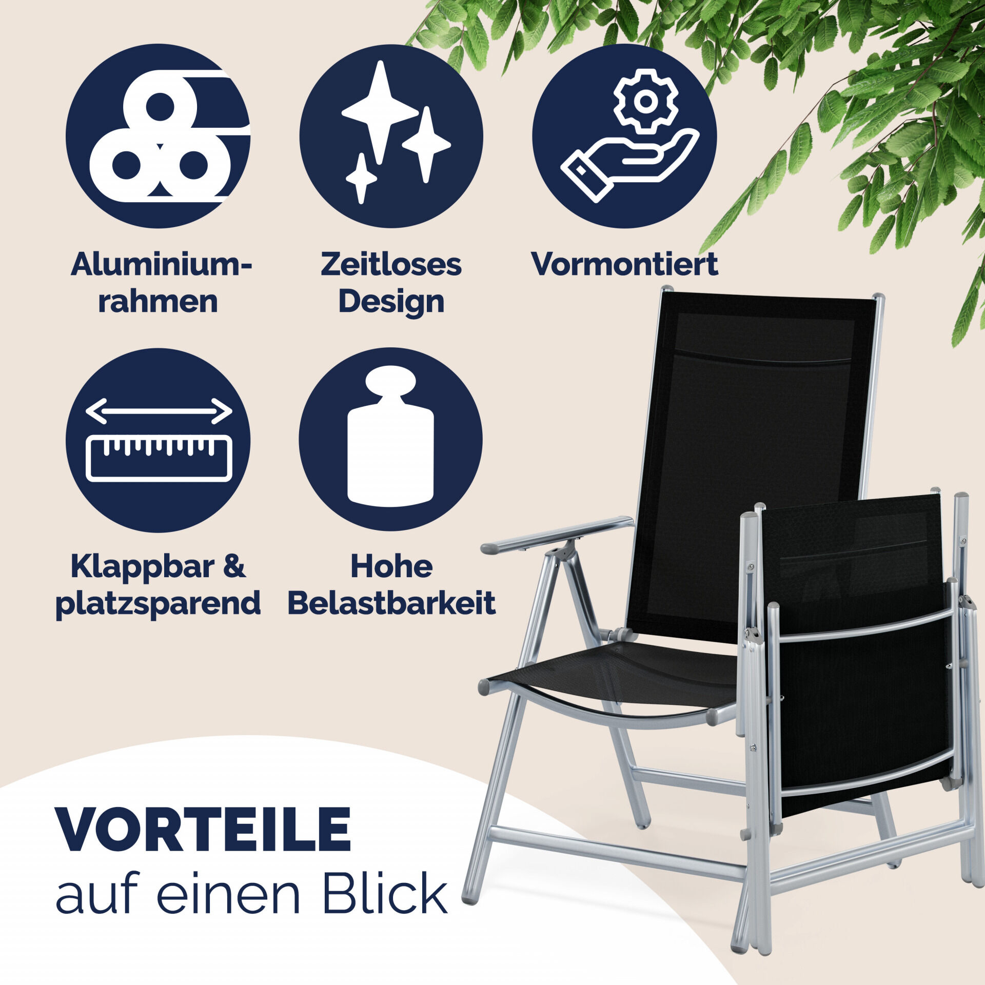 Gartenstuhl Hochlehner klappbar Bern 2er-Set Silber Alu verstellbar