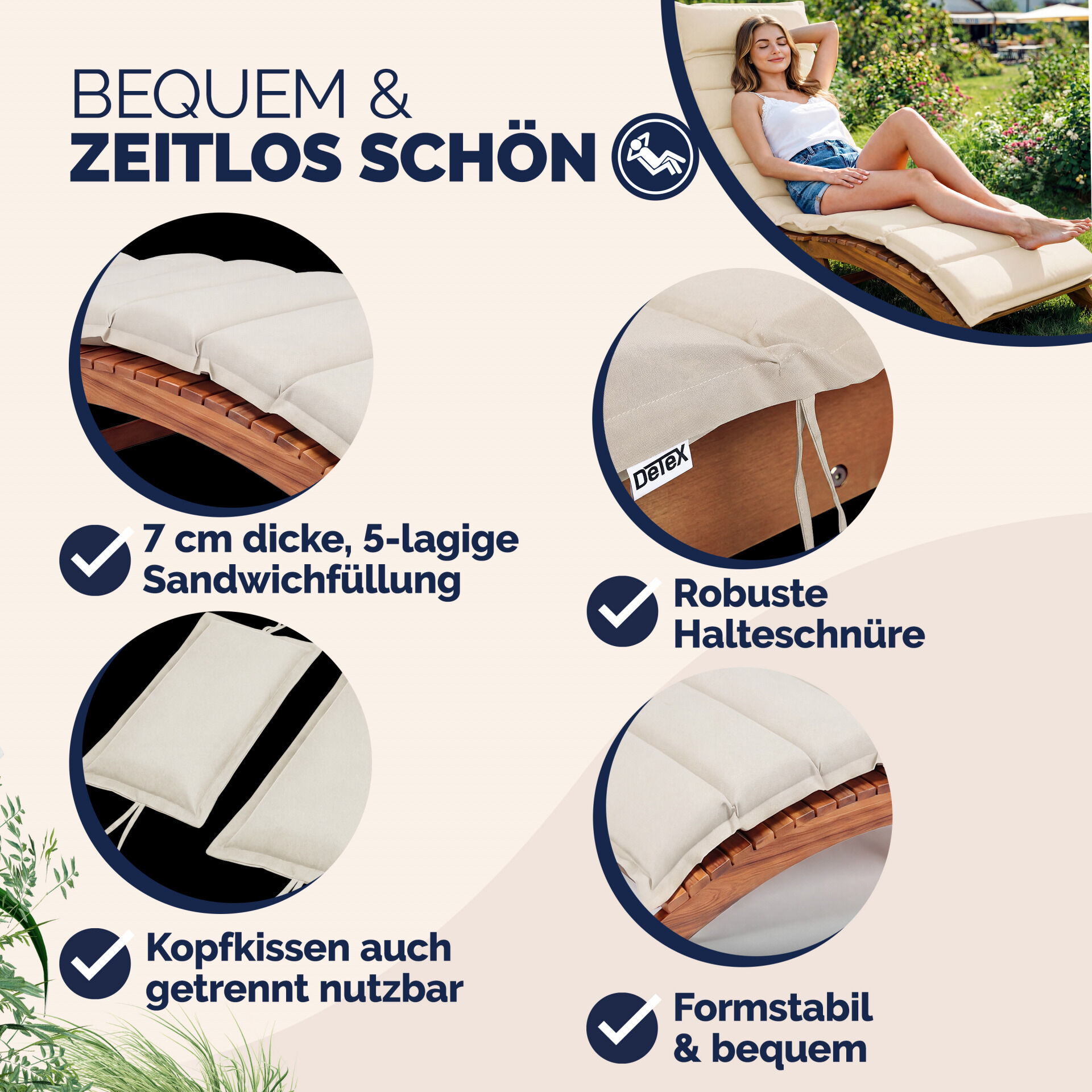 Auflage Sonnenliege Creme 183x56x7cm