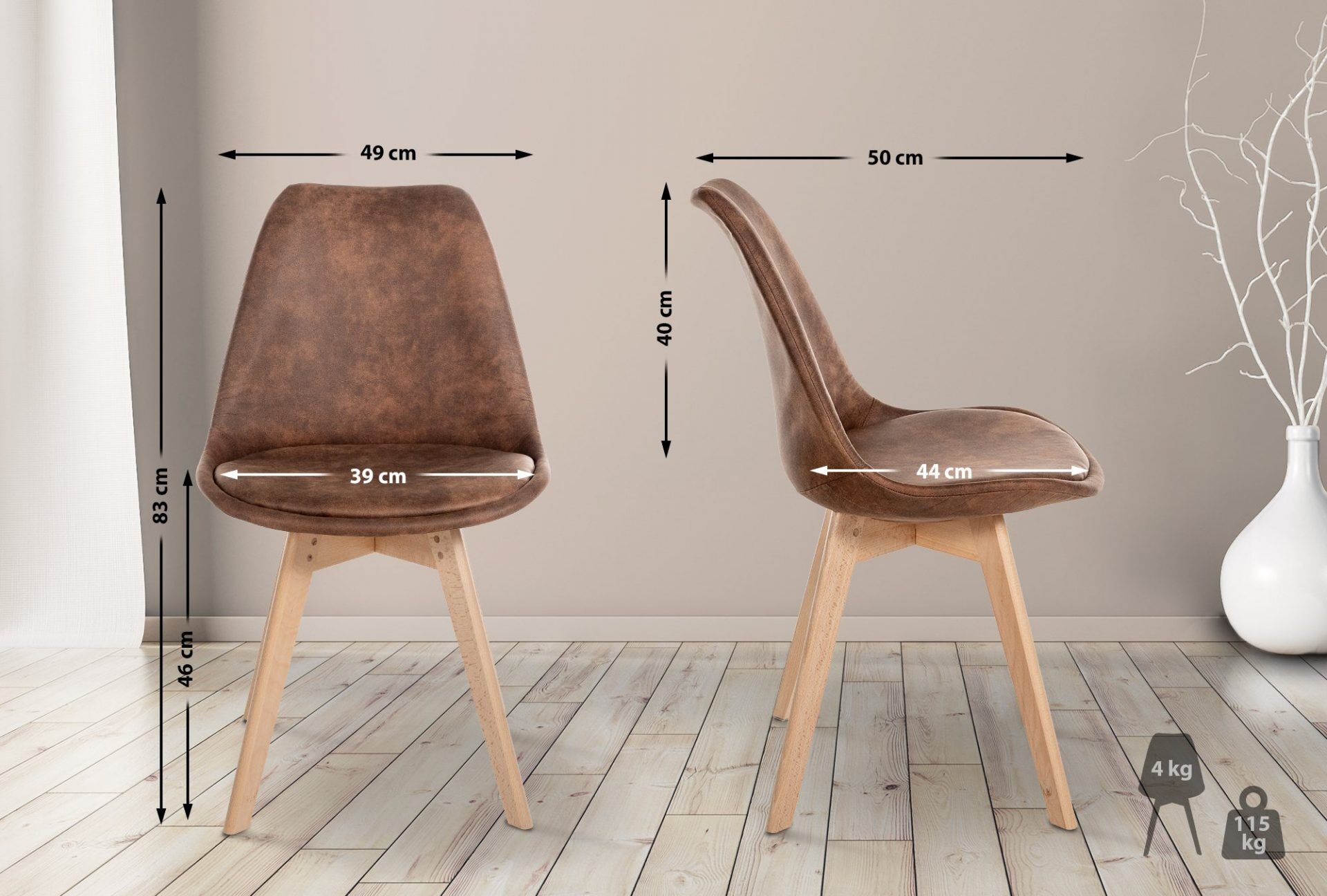 4er Set Stuhl Linares Vintage, braun