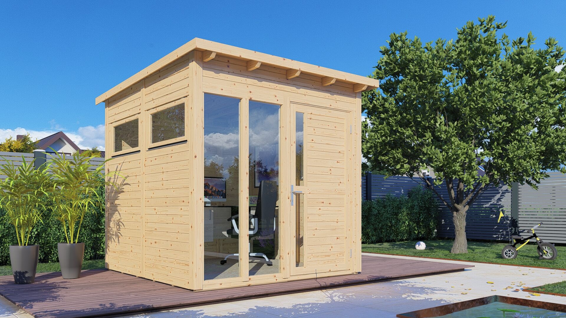 Gartenhaus Holz Pentus 2 Office naturbelassen 223 x 230 cm