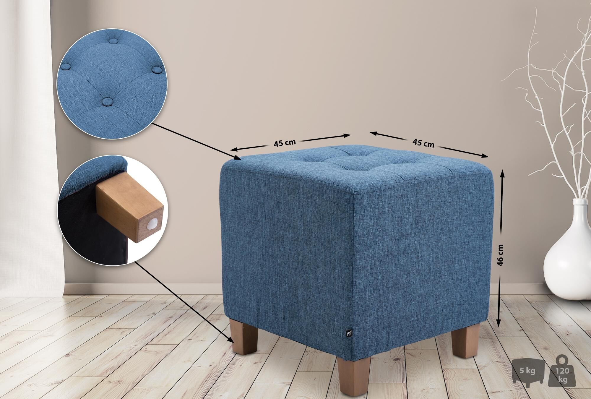 Sitzhocker Pharao, antik-hell, blau