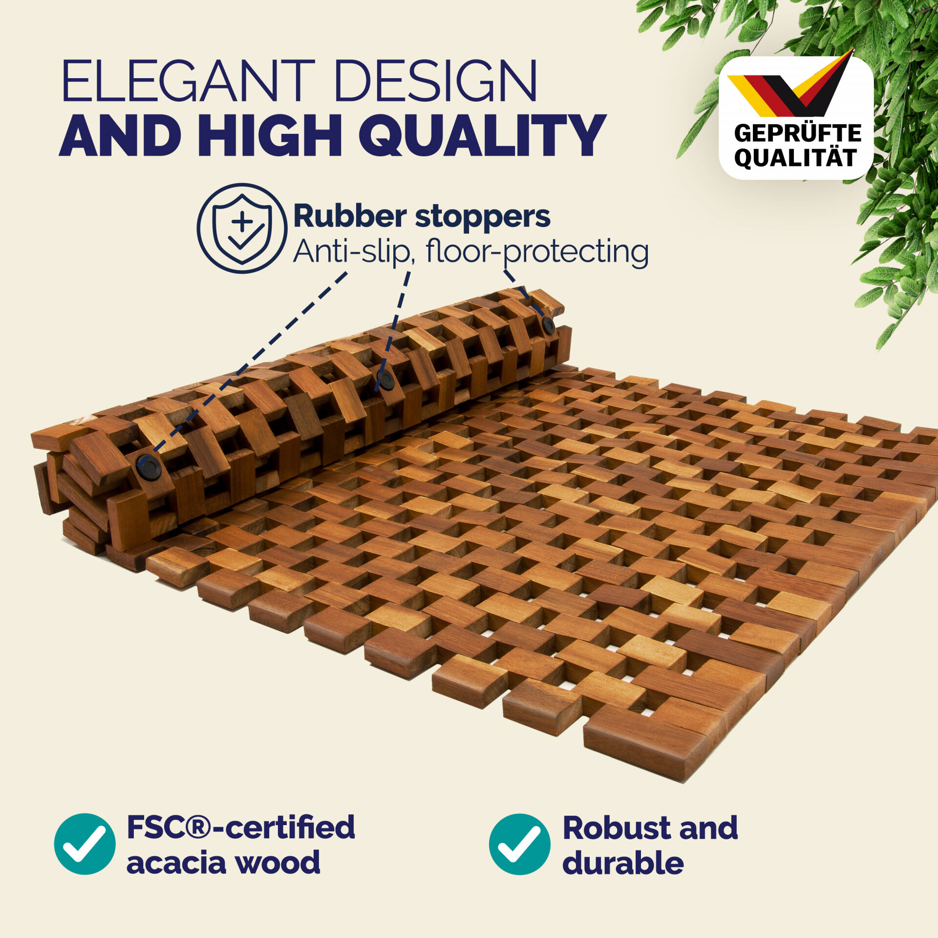 Badvorleger Holz 80x50cm FSC®-zertifiziertes Akazienholz Gummistopper